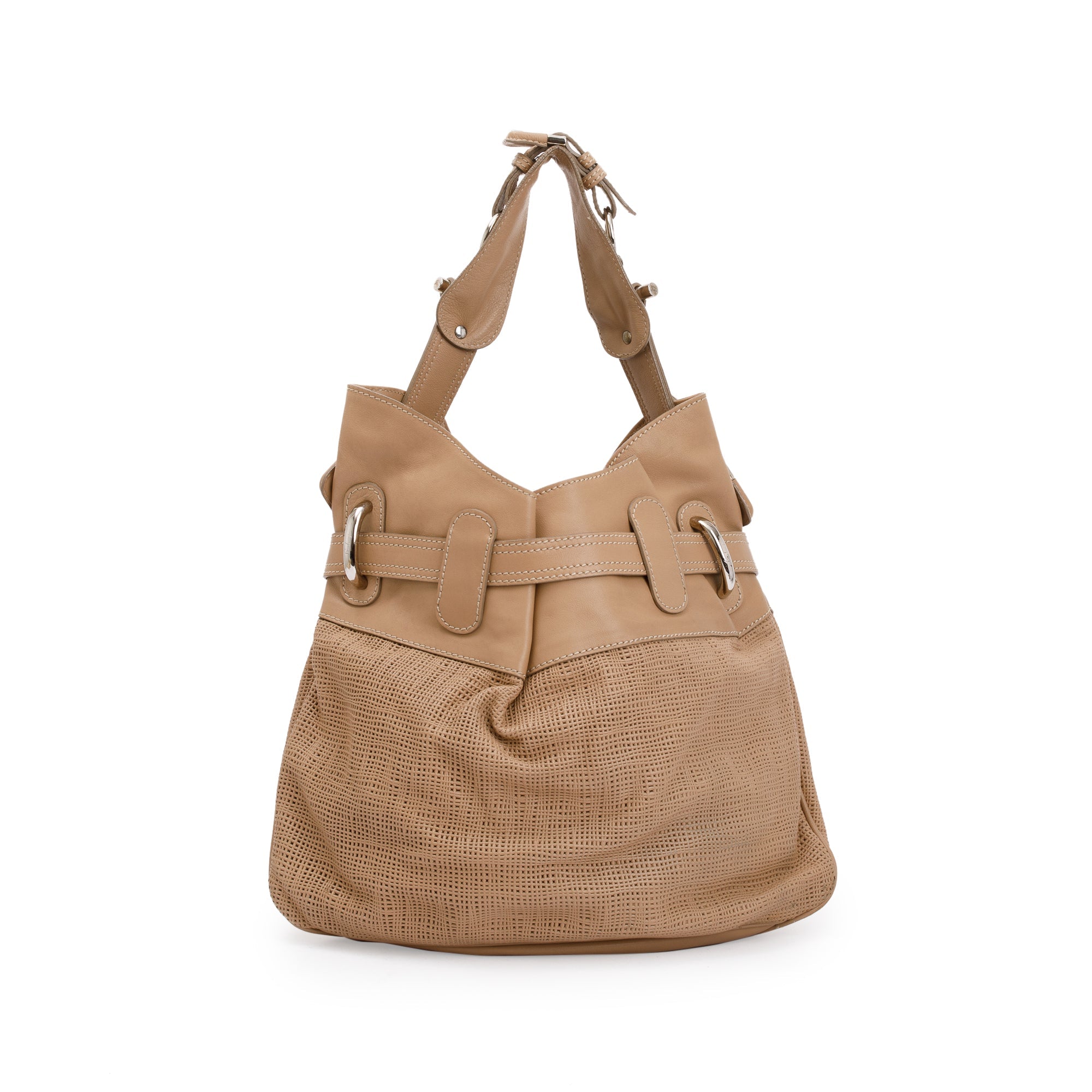 Burberry Beige Perforated Calfskin Leather Bromley Front Pocket Bag