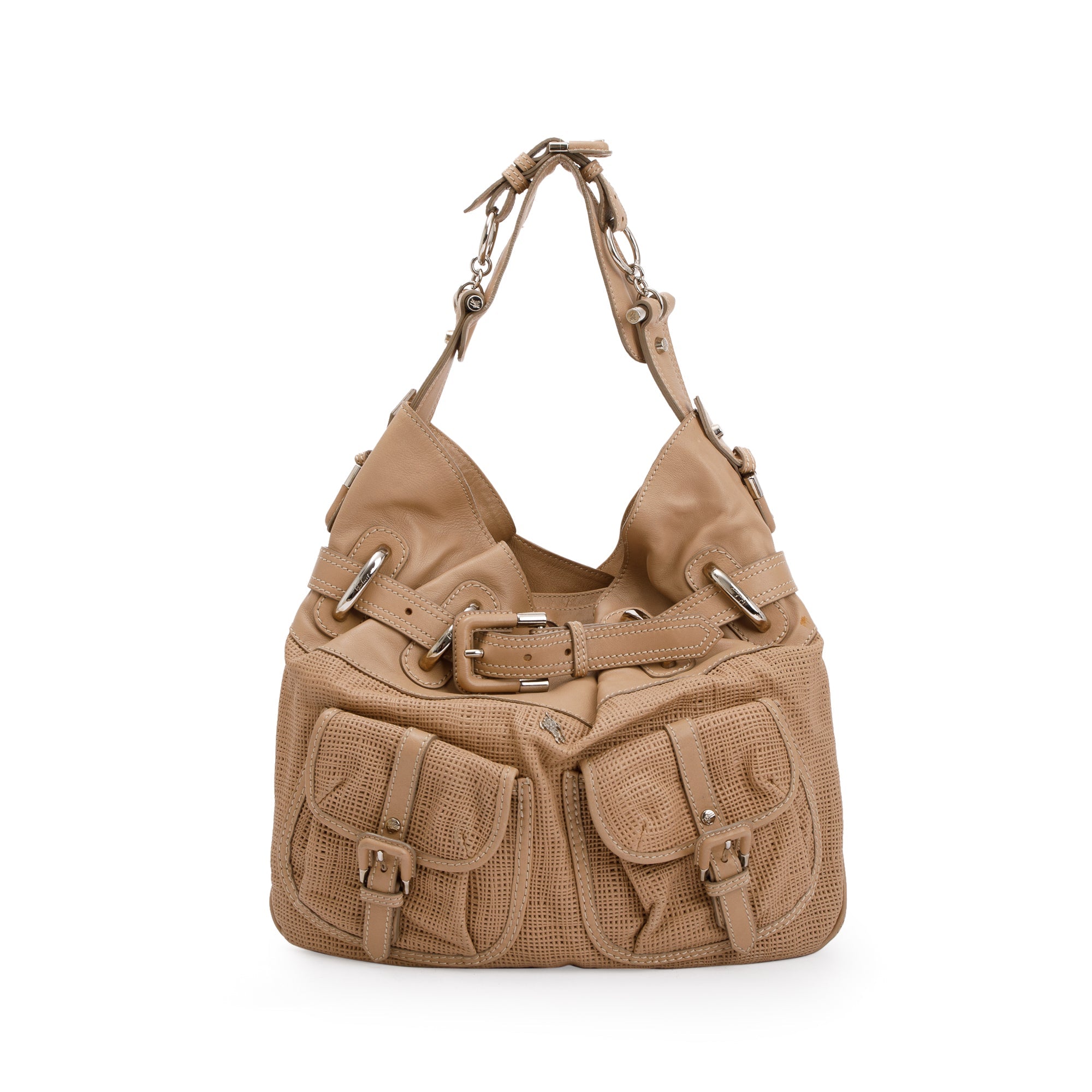 Burberry Beige Perforated Calfskin Leather Bromley Front Pocket Bag