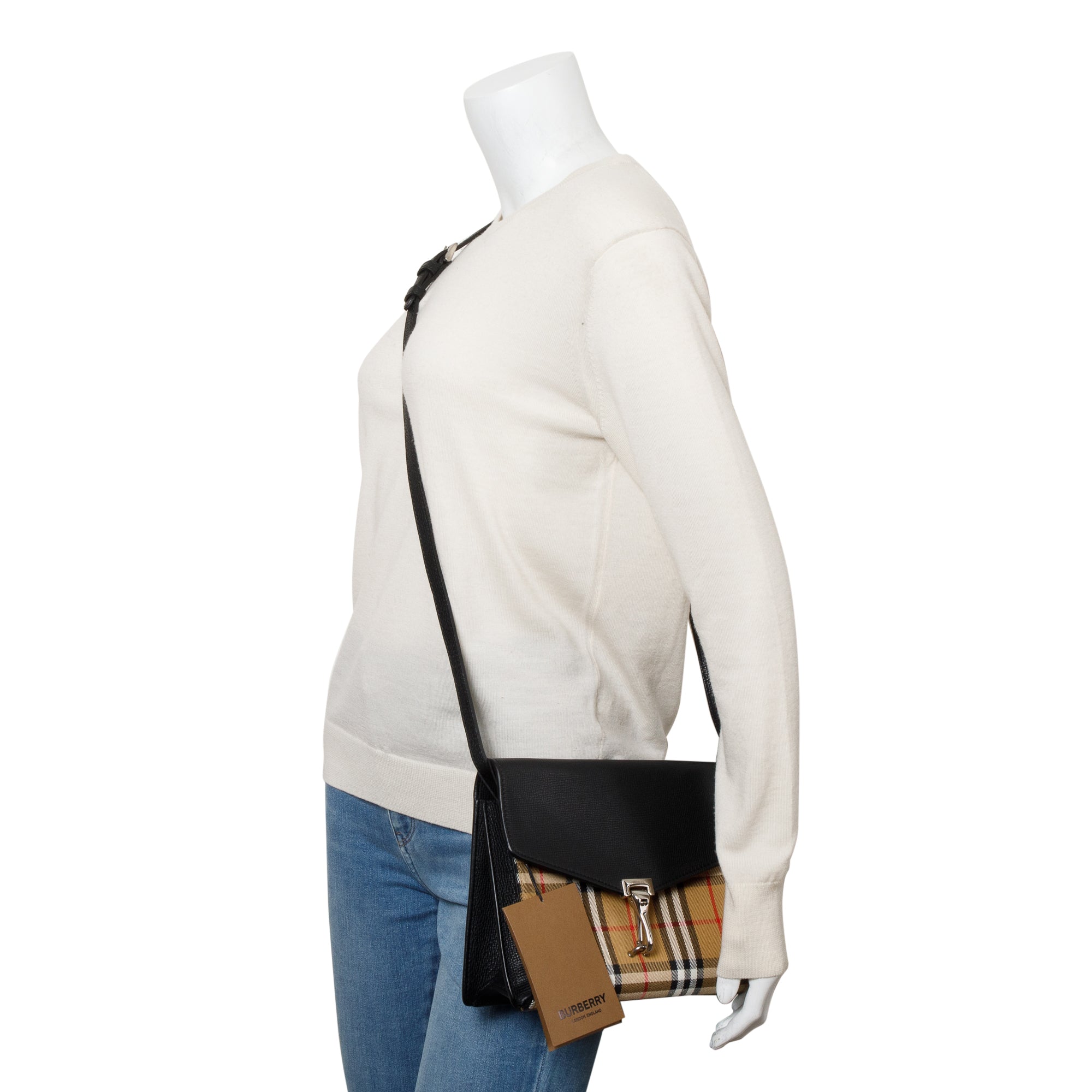 Burberry Black Calfskin House Check Macken Crossbody Bag w/ Box