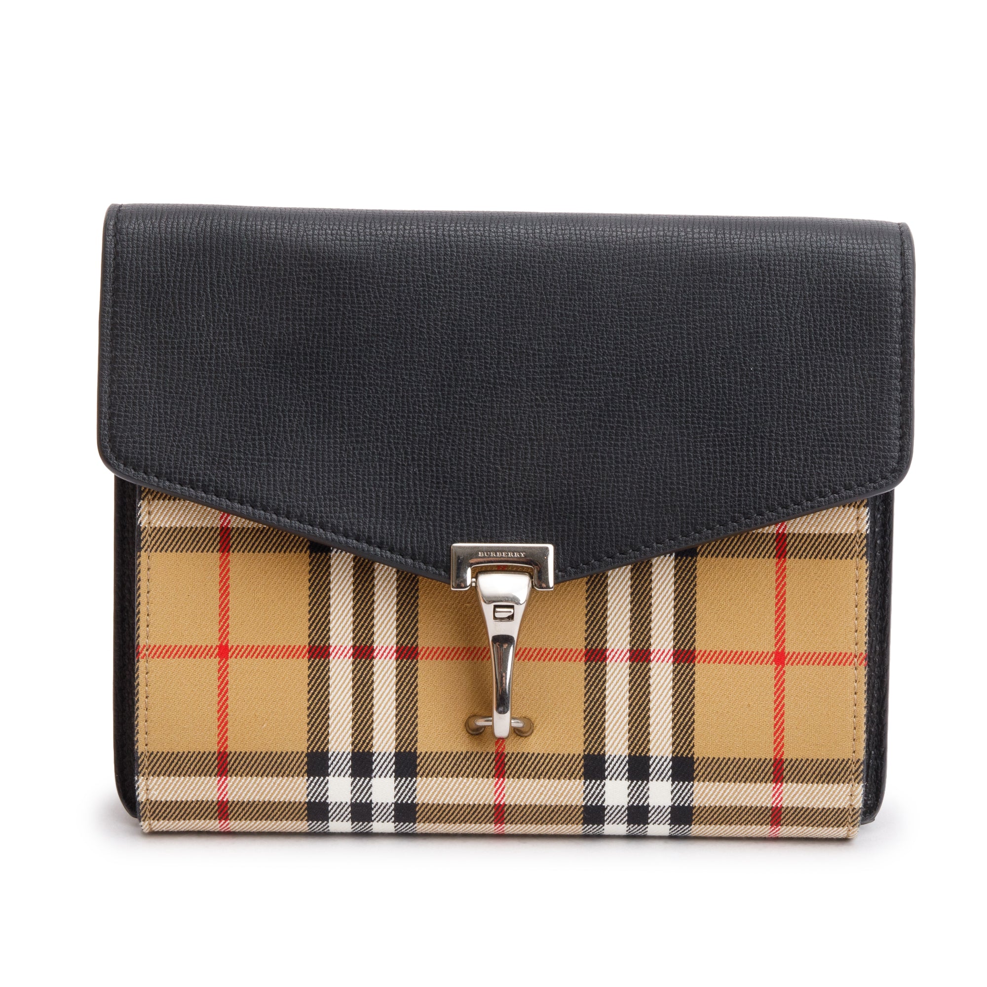 Burberry Black Calfskin House Check Macken Crossbody Bag w/ Box