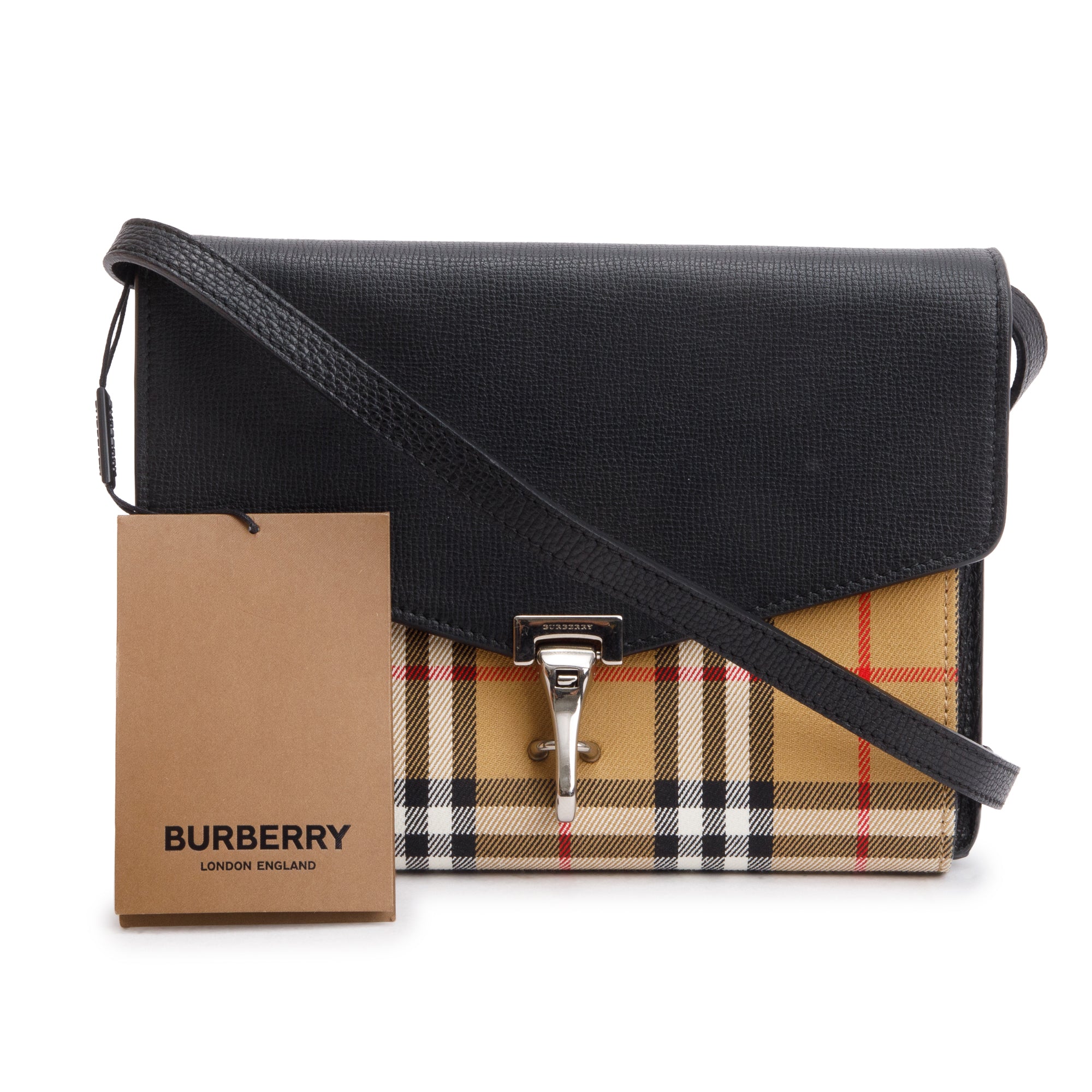 Burberry Black Calfskin House Check Macken Crossbody Bag w/ Box