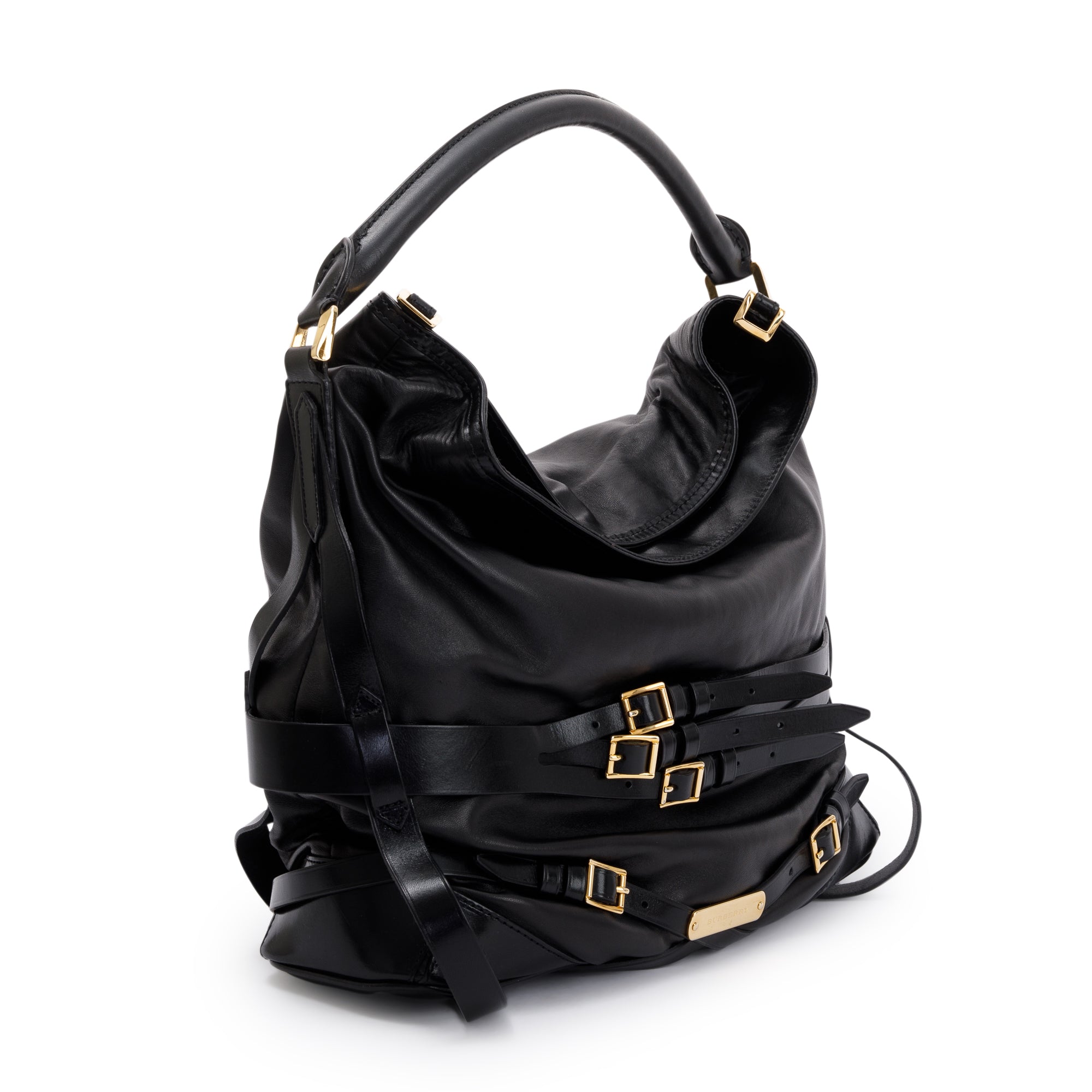 Burberry Black Calfskin Leather Bridle Gosford Hobo Bag