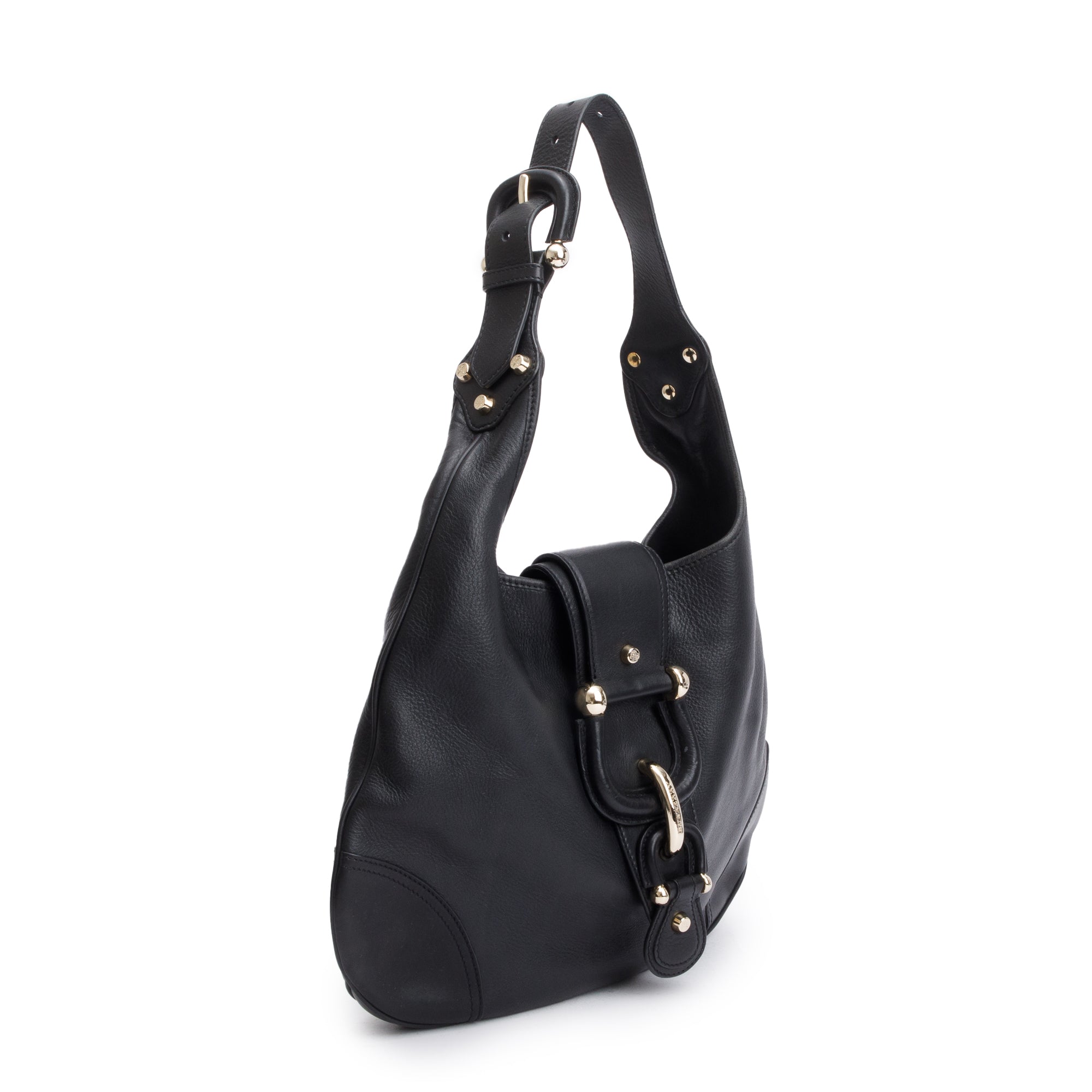Burberry Black Calfskin Leather Hillgate Hobo
