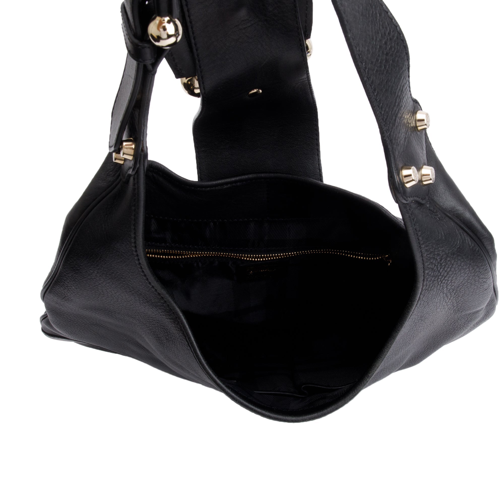 Burberry Black Calfskin Leather Hillgate Hobo