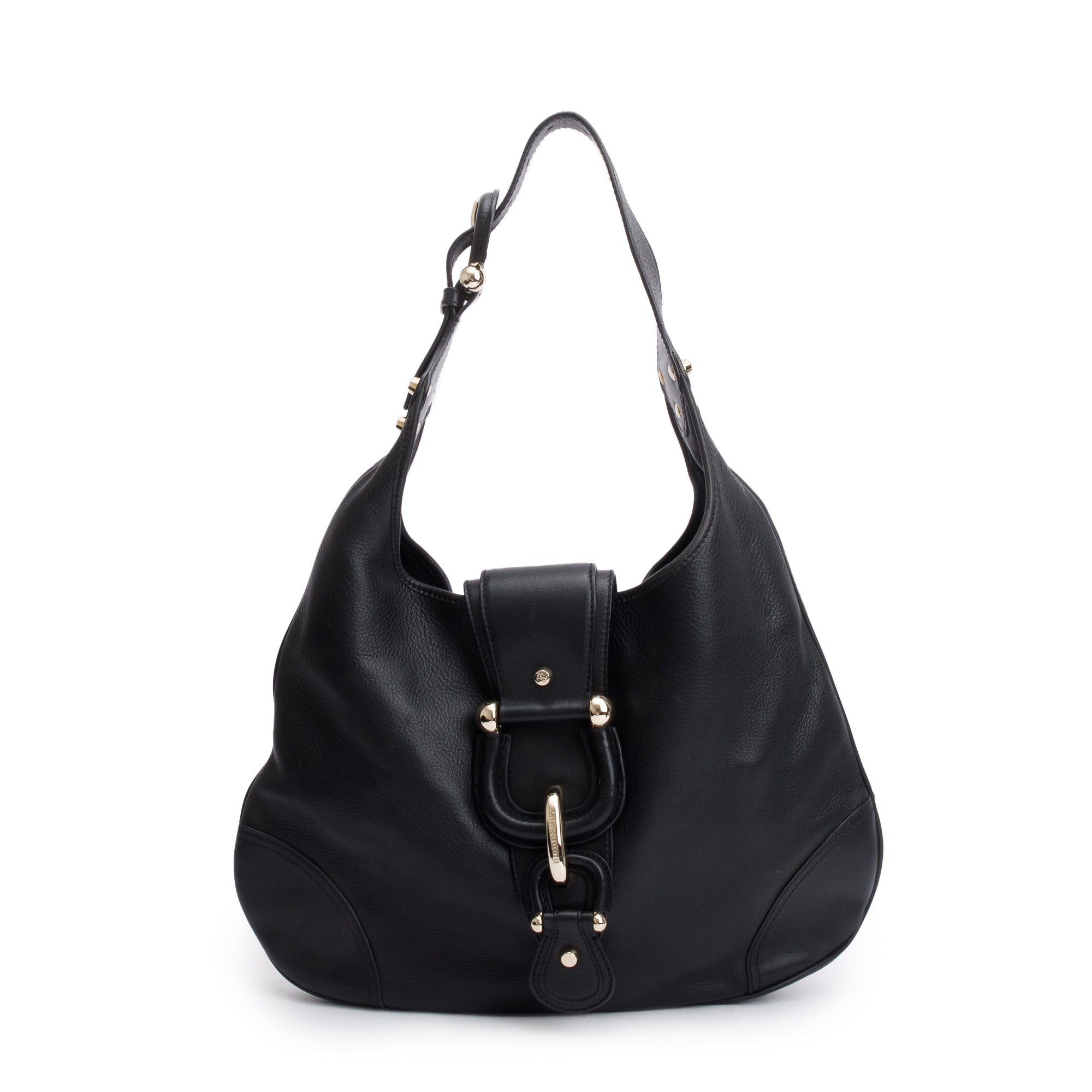Burberry Black Calfskin Leather Hillgate Hobo