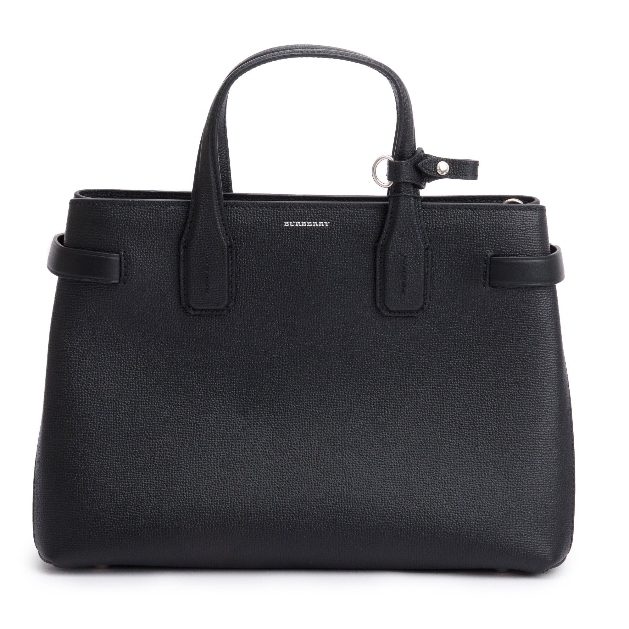 Burberry Black Calfskin Leather House Check Medium Banner Tote w/ Strap