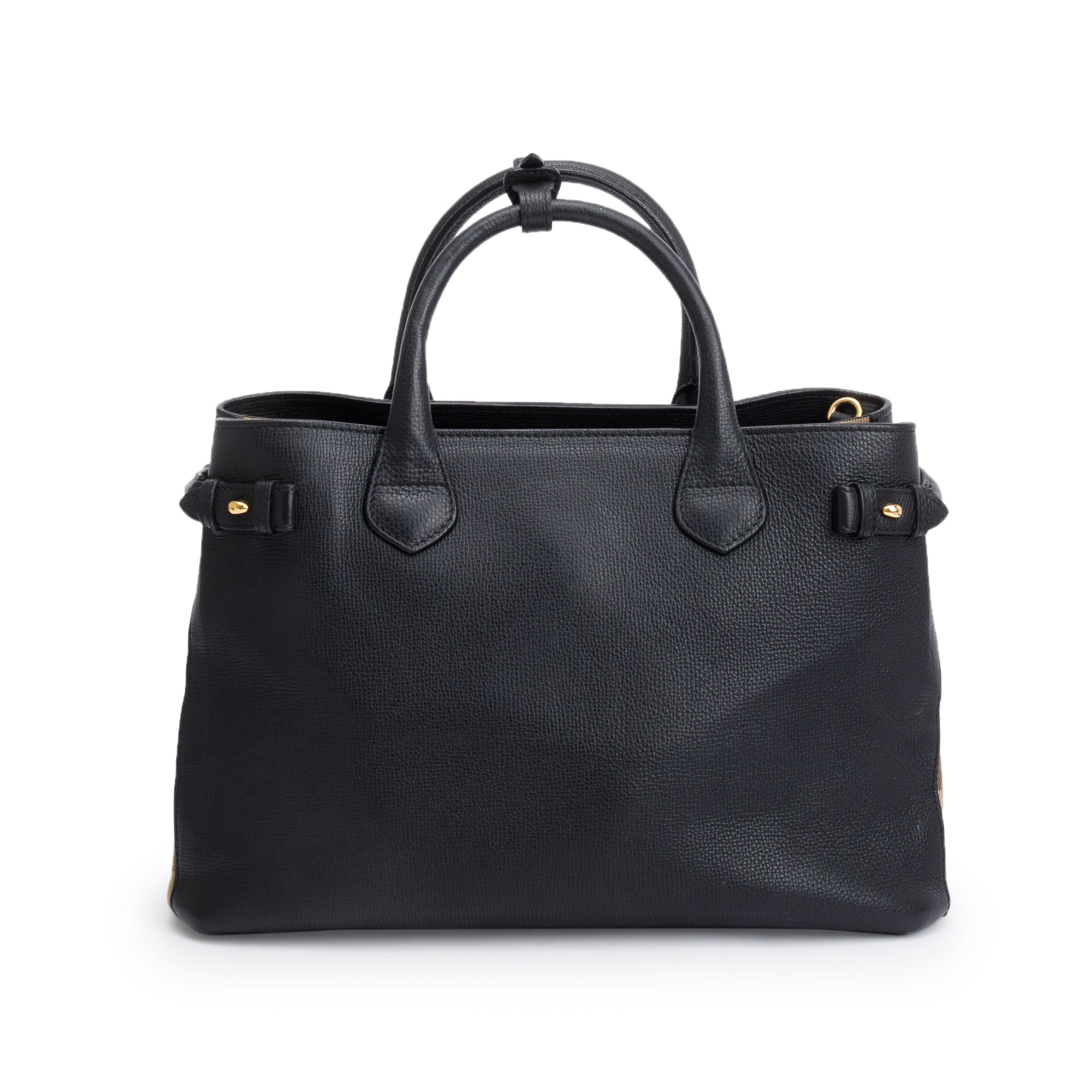 Burberry Black Calfskin Leather House Check Medium Banner Tote w