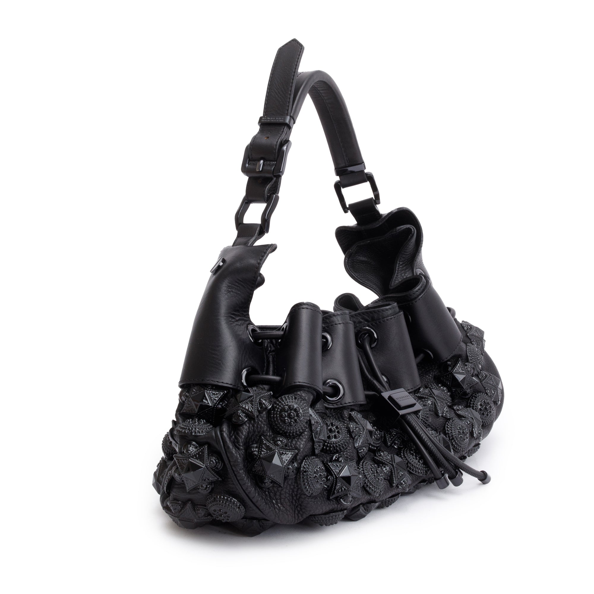 Burberry Black Calfskin Leather Mason Warrior Studded Hobo w/ Box