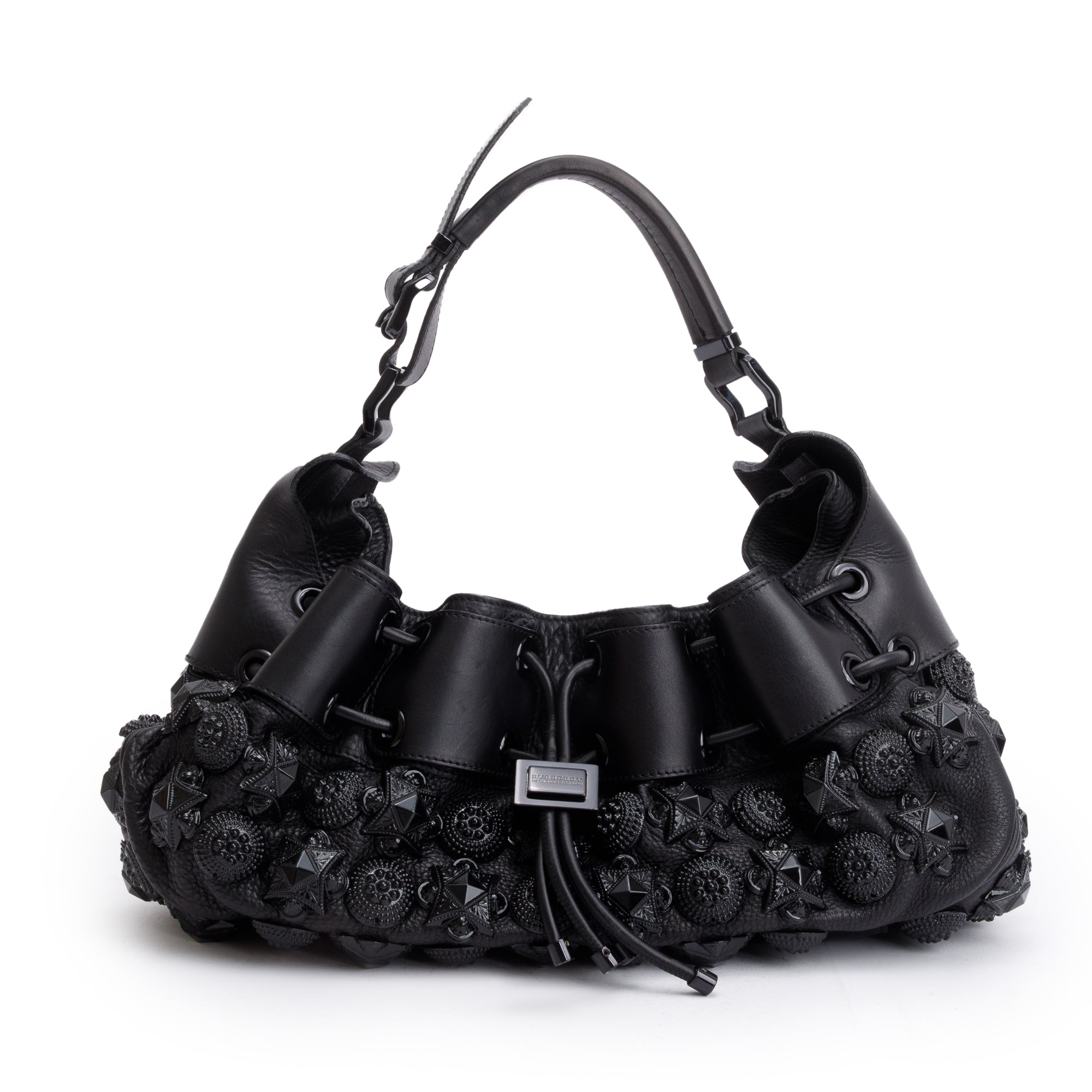 Burberry Black Calfskin Leather Mason Warrior Studded Hobo w/ Box