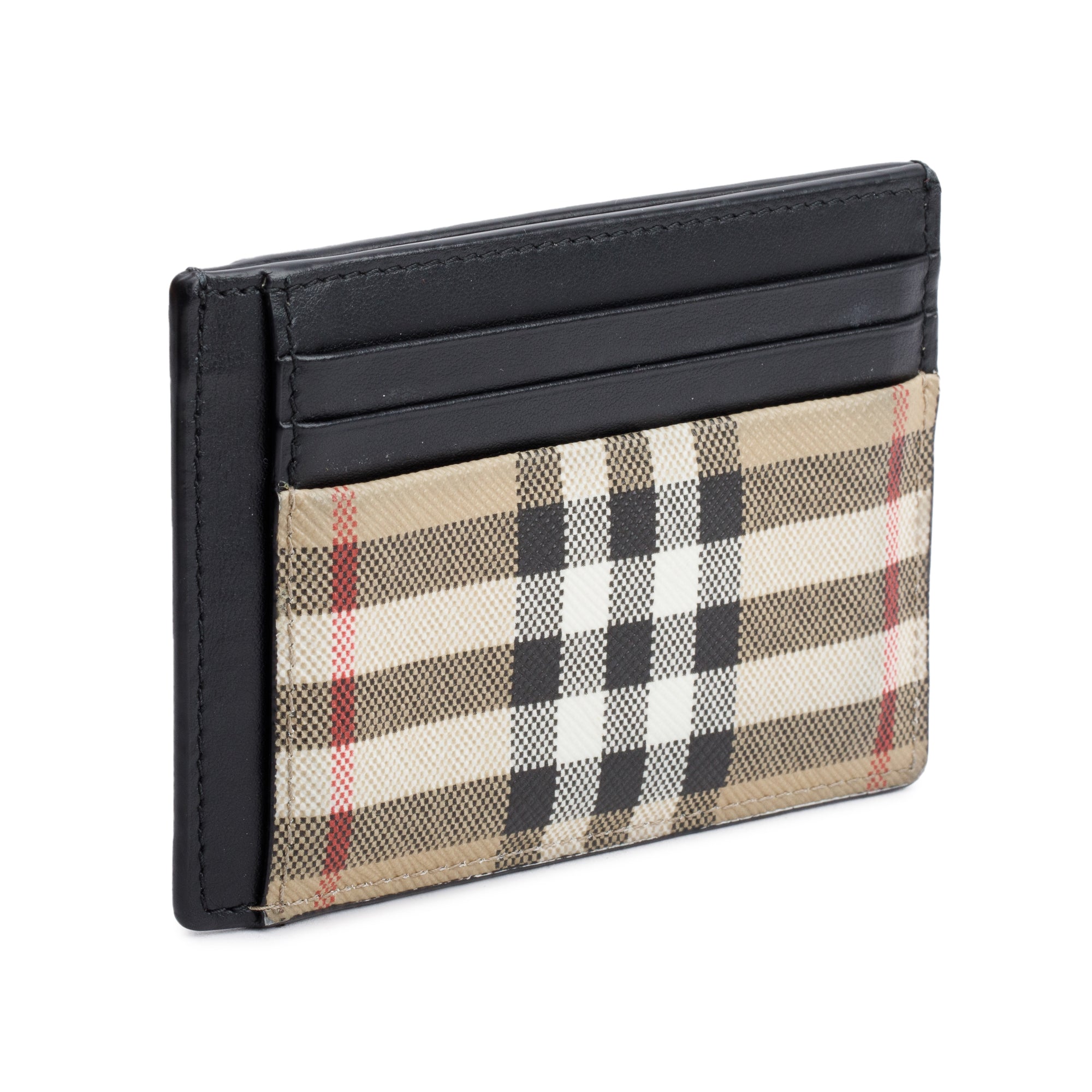 Burberry Black Calfskin Leather Vintage Check Money Clip Card Holder