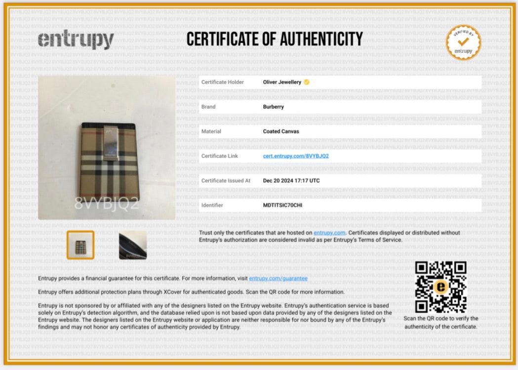 Burberry Black Calfskin Leather Vintage Check Money Clip Card Holder