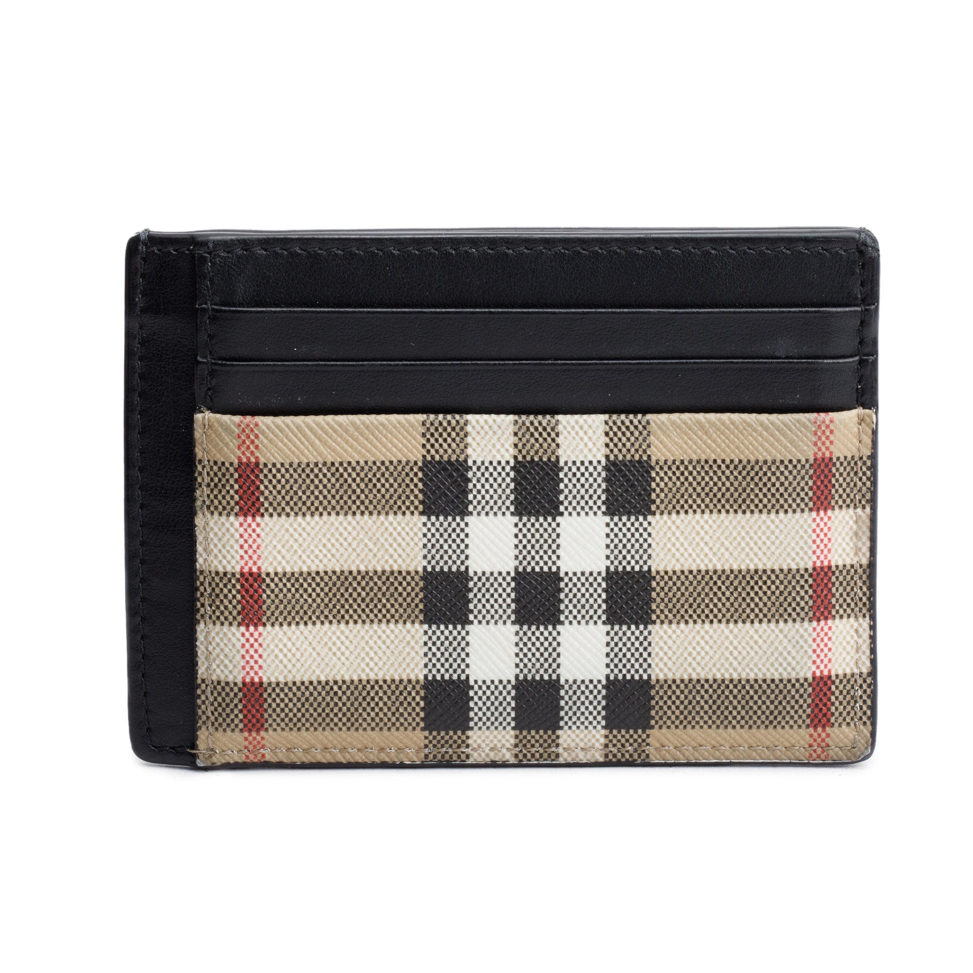 Burberry Black Calfskin Leather Vintage Check Money Clip Card Holder