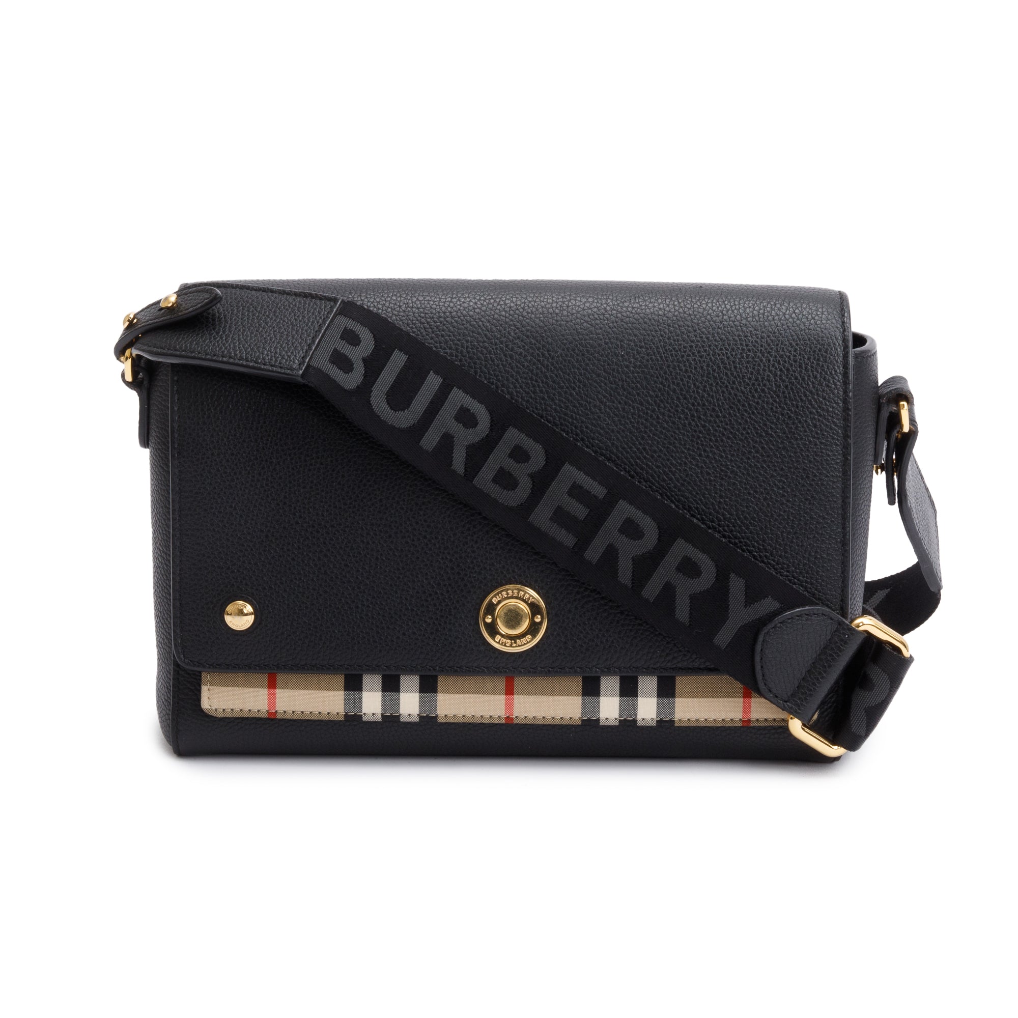 Burberry Black Calfskin Vintage Check Note Crossbody Bag w/ Box