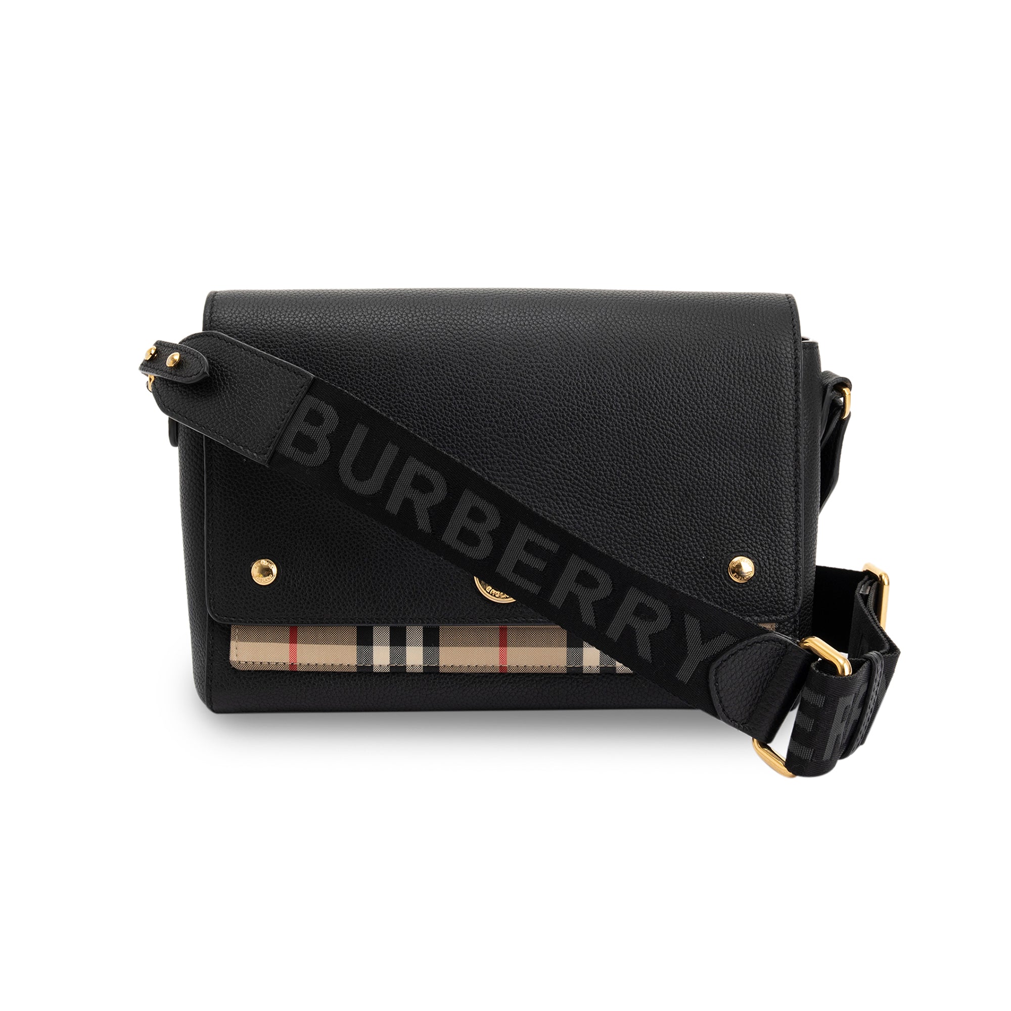 Burberry Black Calfskin Vintage Check Note Crossbody Bag