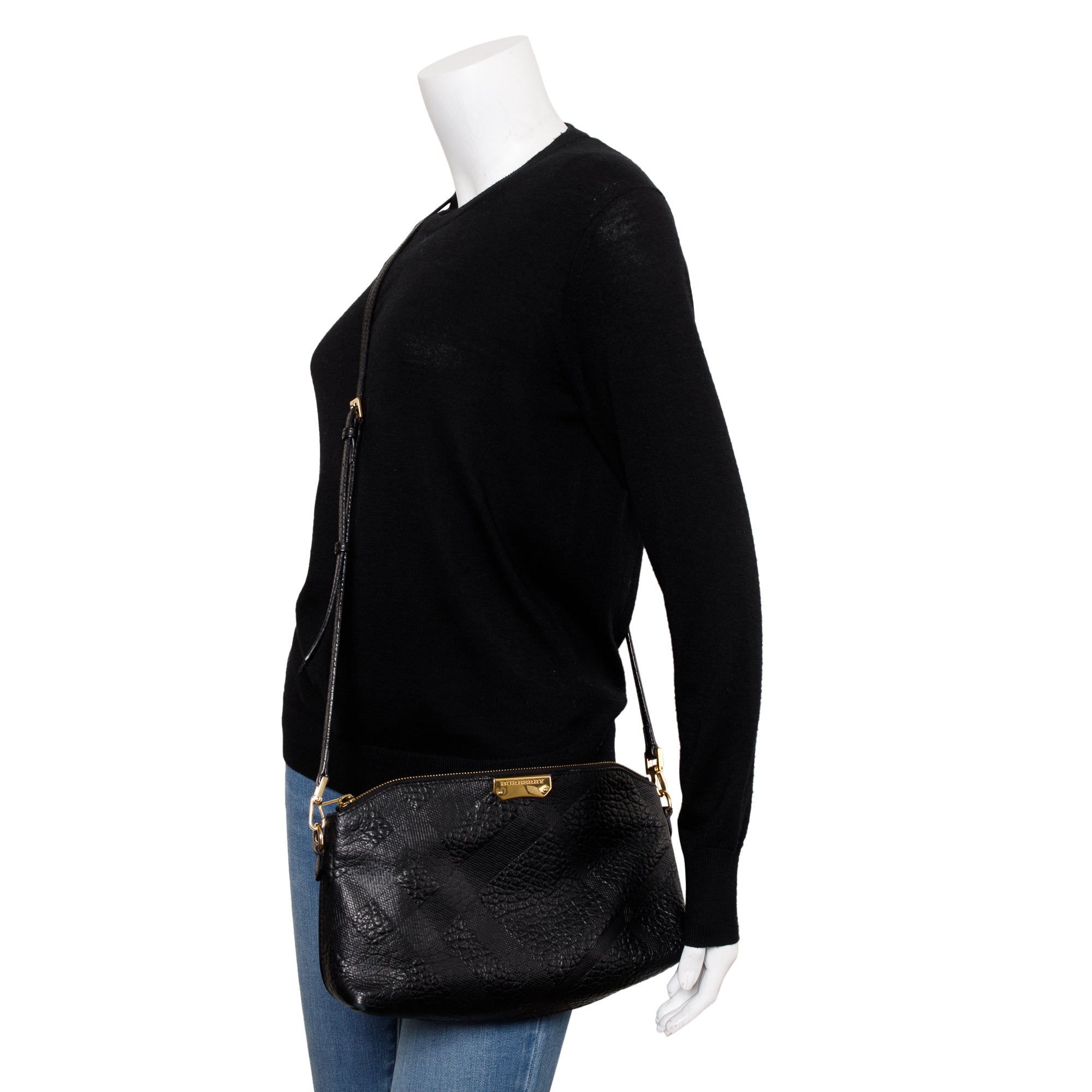 Burberry Black Check Embossed Heritage Grain Leather Chichester Crossbody Bag