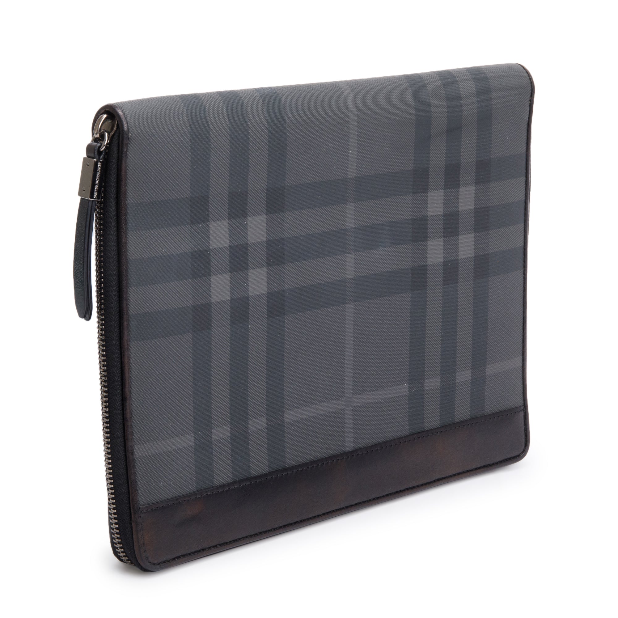 Burberry Black Check Leather Trim Ipad Case
