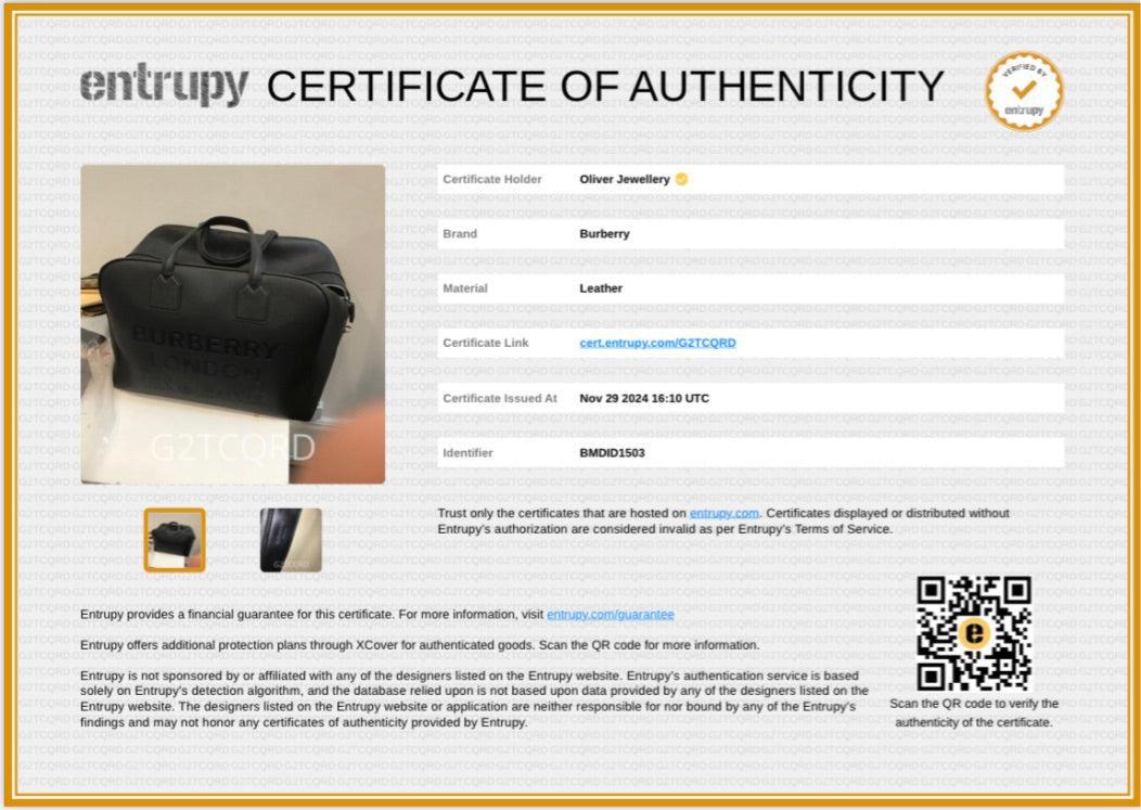 Burberry Black Grained Calfskin Leather Logo Embossed Weekender Bag