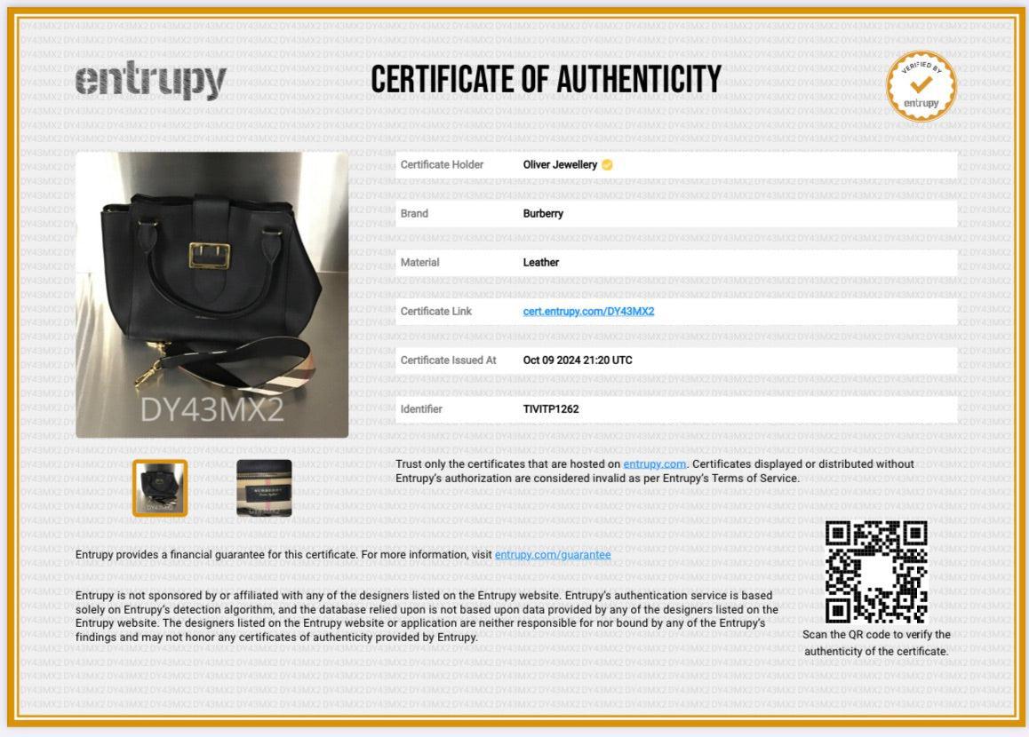 Burberry Black Grained Calfskin Leather Medium Buckle Tote Bag w/ Strap & Box