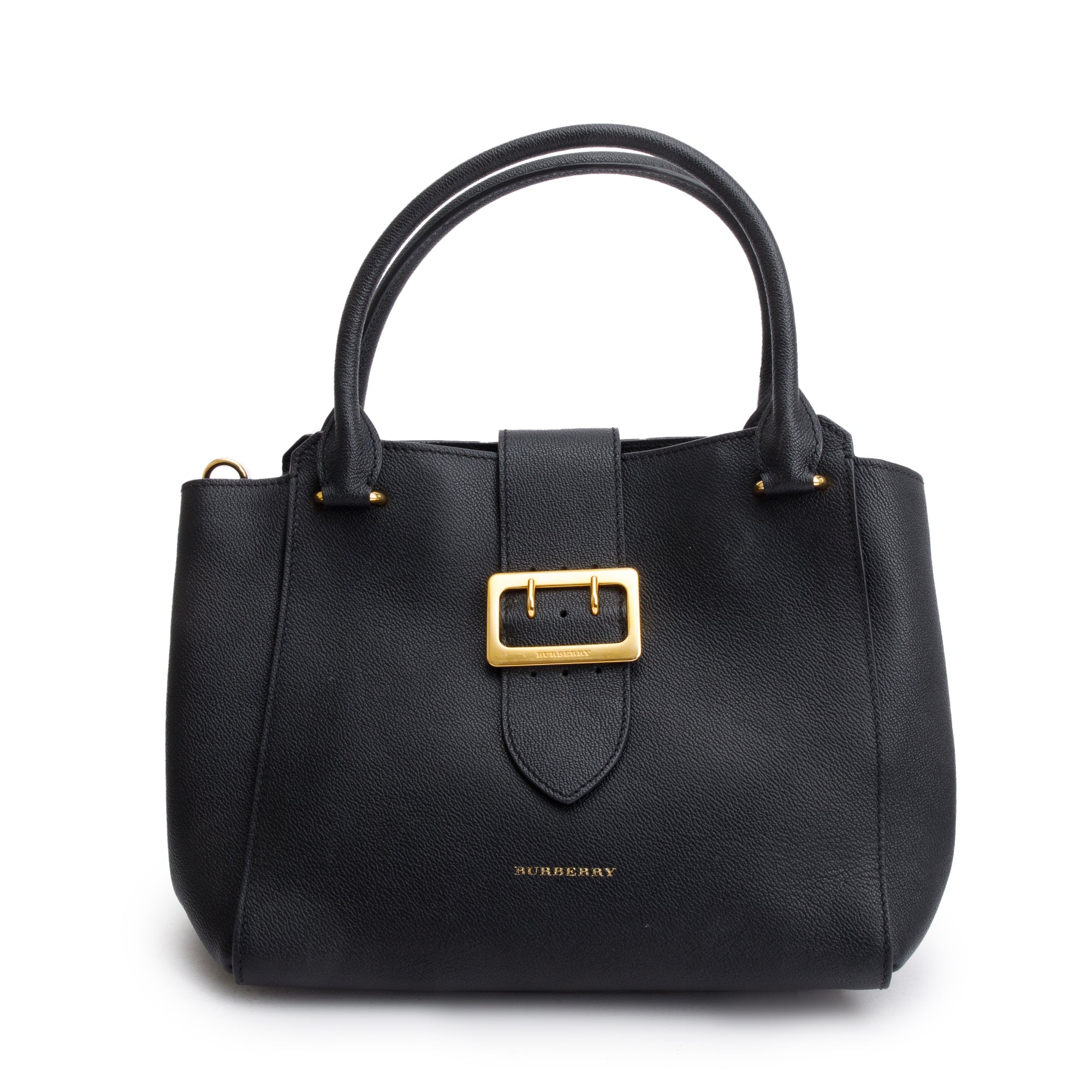 Burberry Black Grained Calfskin Leather Medium Buckle Tote Bag w/ Strap & Box