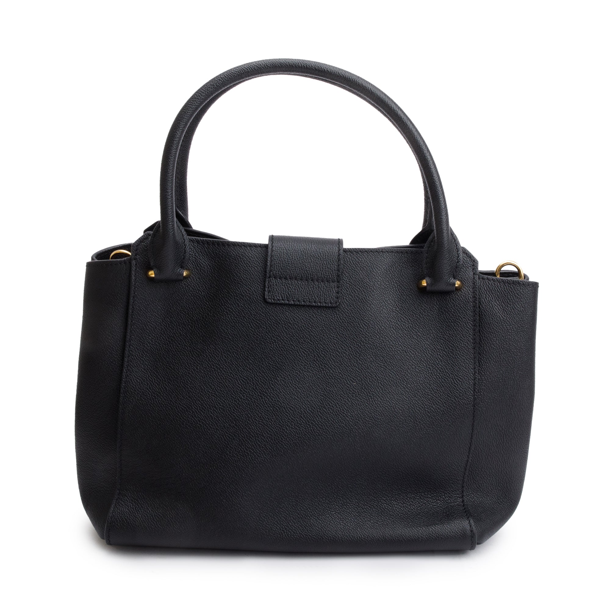 Burberry Black Grained Calfskin Leather Medium Buckle Tote Bag w/ Strap & Box