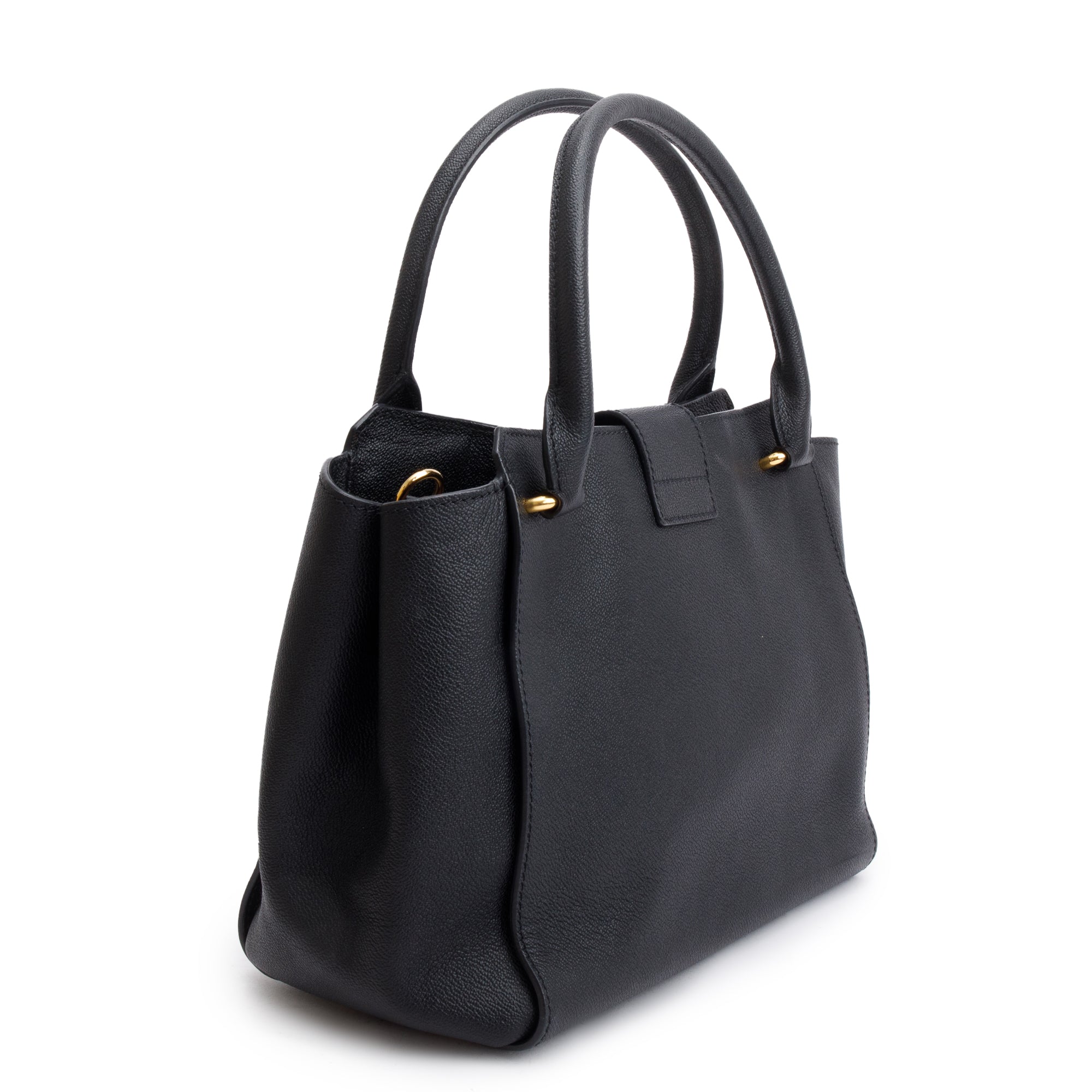 Burberry Black Grained Calfskin Leather Medium Buckle Tote Bag w/ Strap & Box