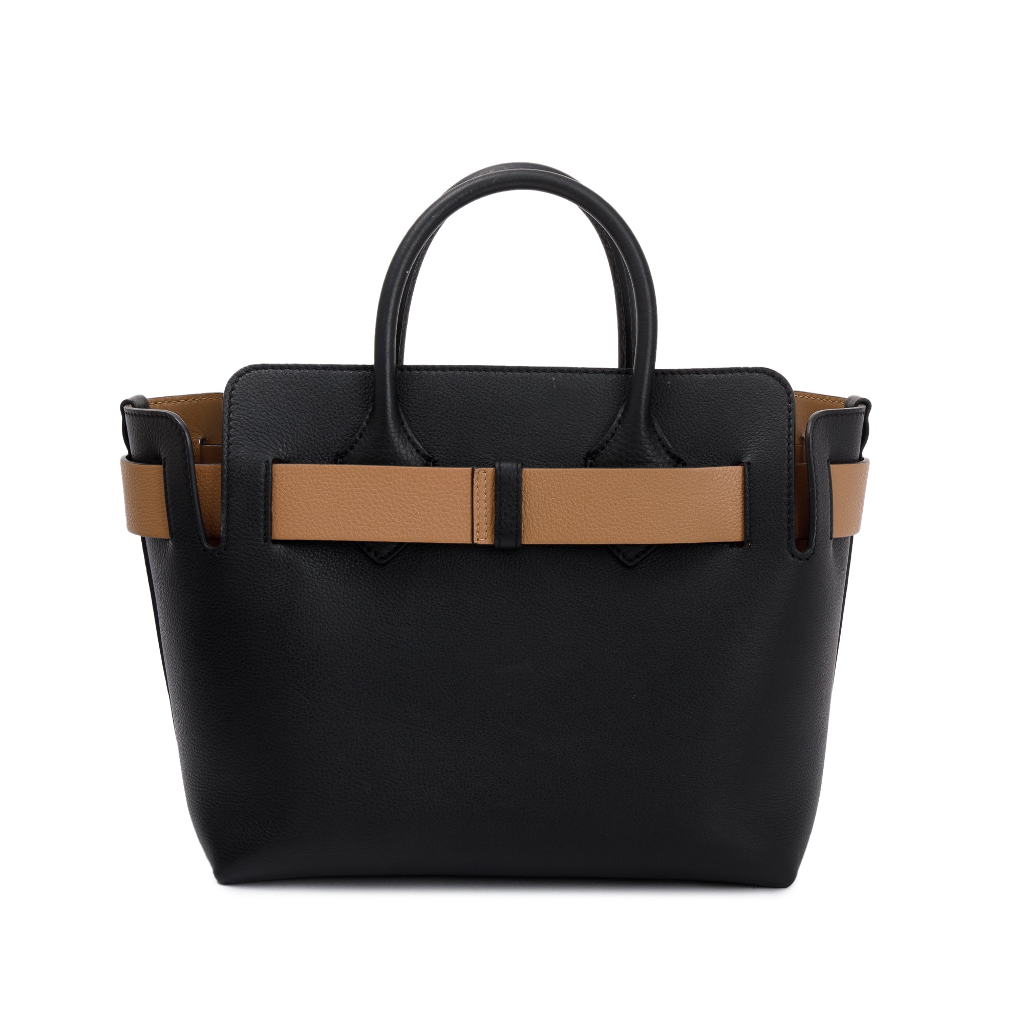 Burberry Black Grained Calfskin Leather Small Belt Tote Bag w/ Strap