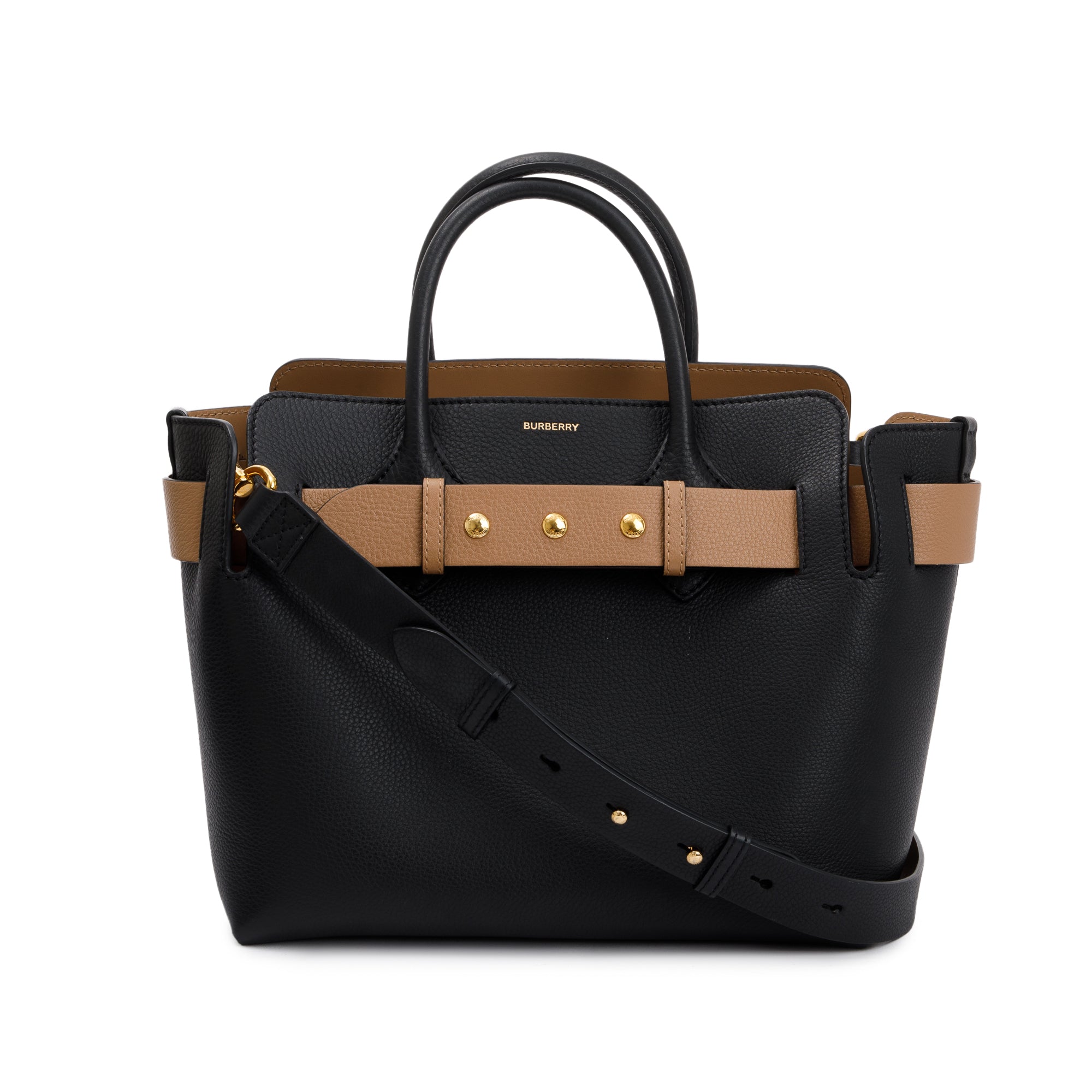 Burberry Black Grained Calfskin Leather Small Belt Tote Bag w/ Strap