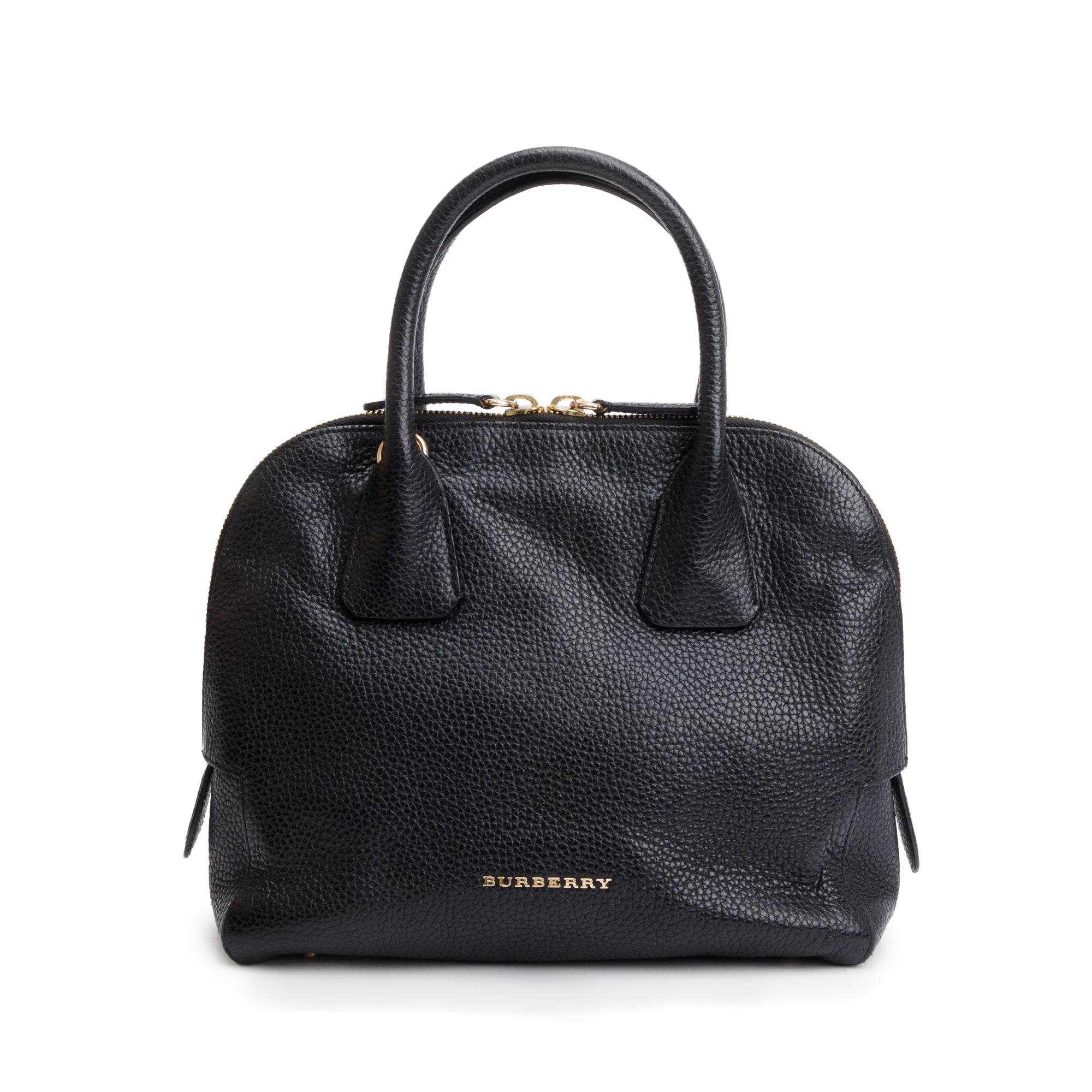 Burberry Black Grained Leather Greenwood Small Bowling Bag w/ Strap