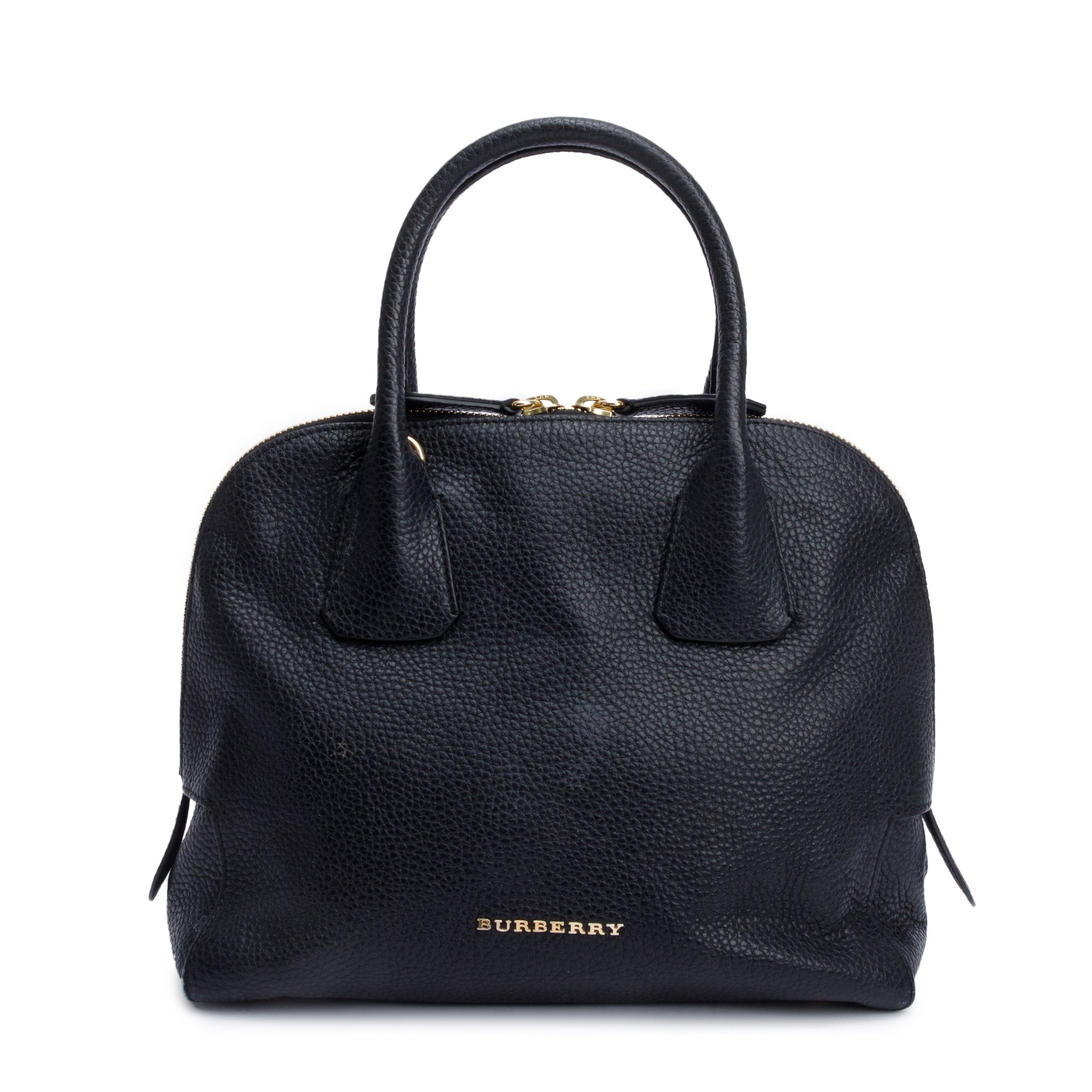 Burberry Black Grained Leather Greenwood Small Bowling Bag w/ Strap