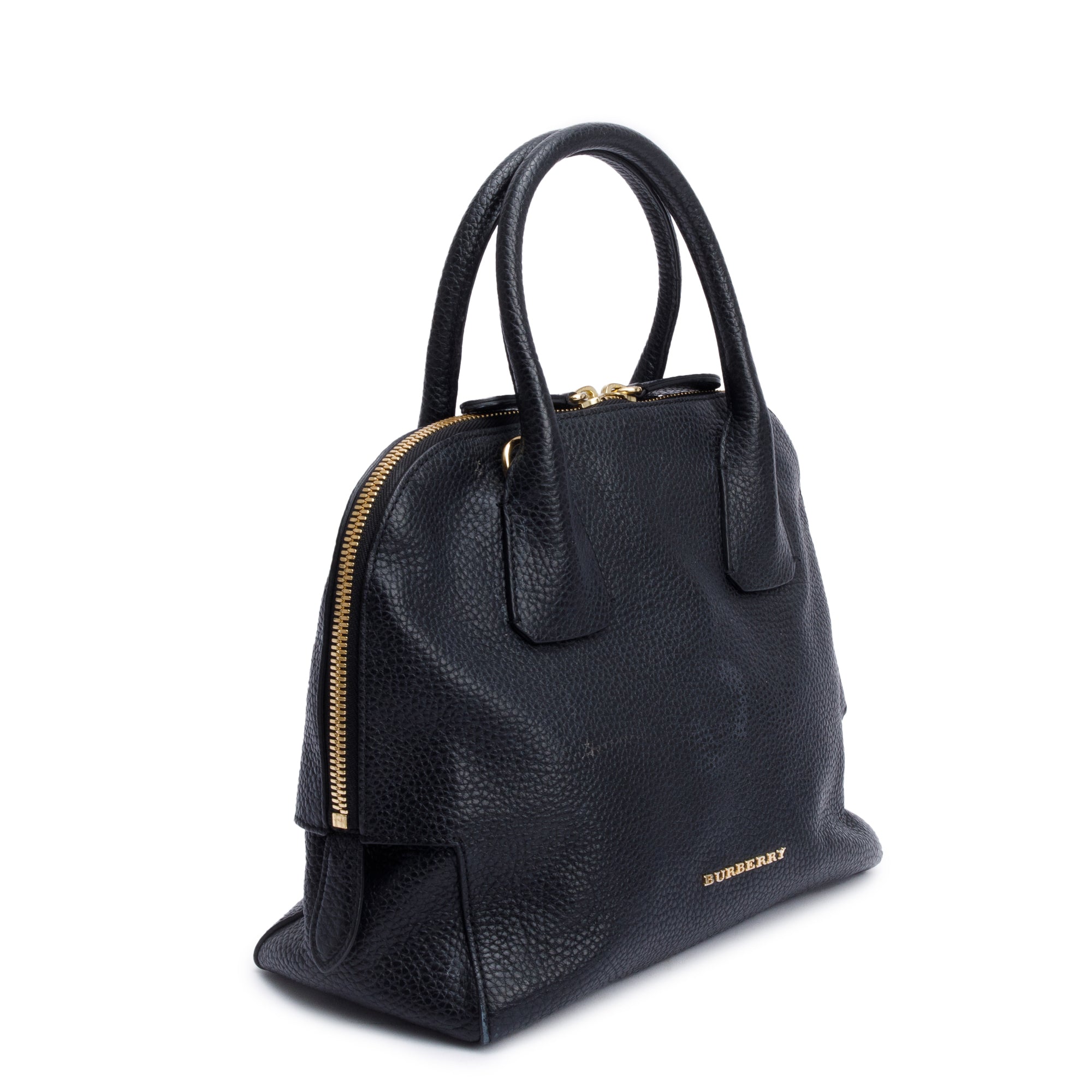 Burberry Black Grained Leather Greenwood Small Bowling Bag w/ Strap