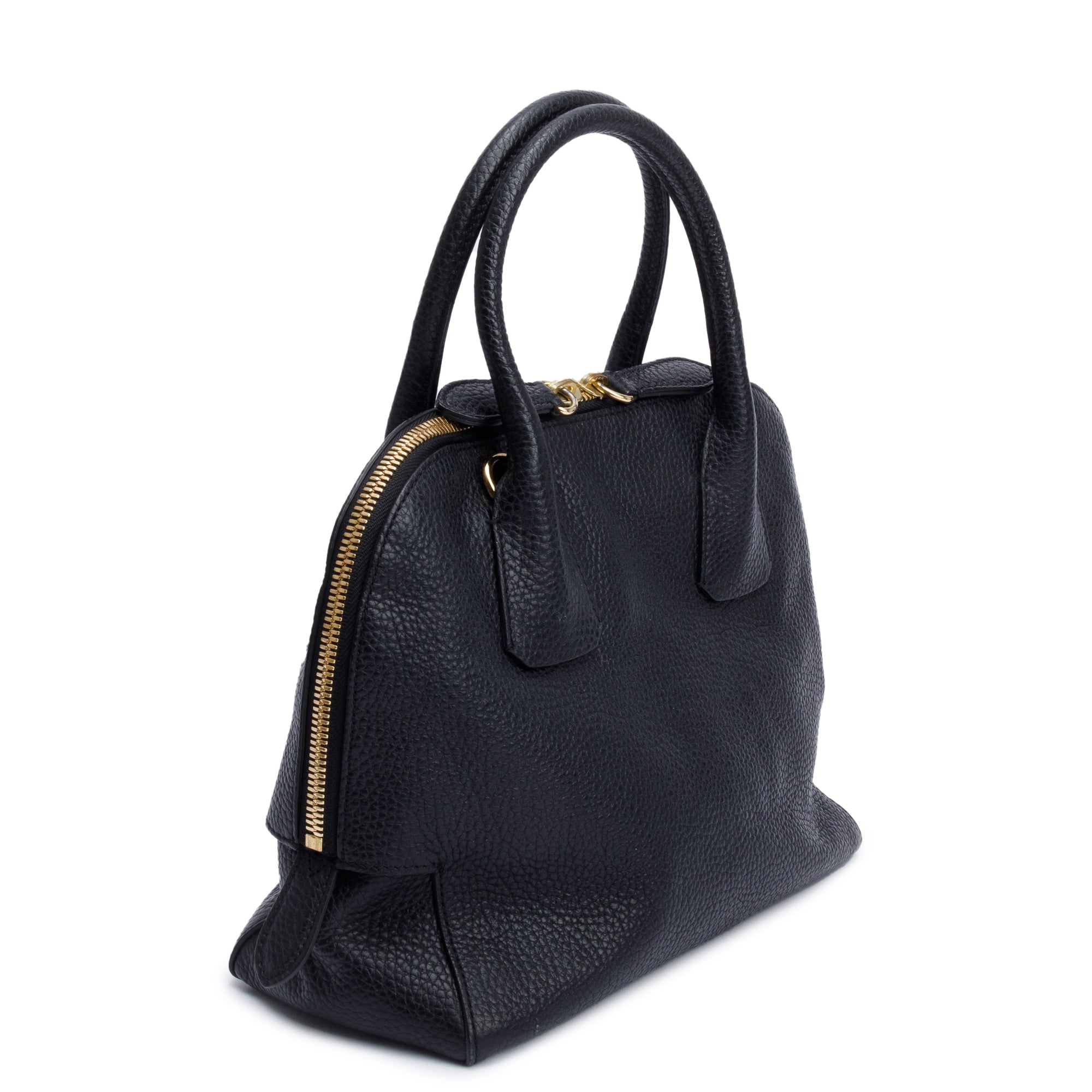 Burberry Black Grained Leather Greenwood Small Bowling Bag w/ Strap