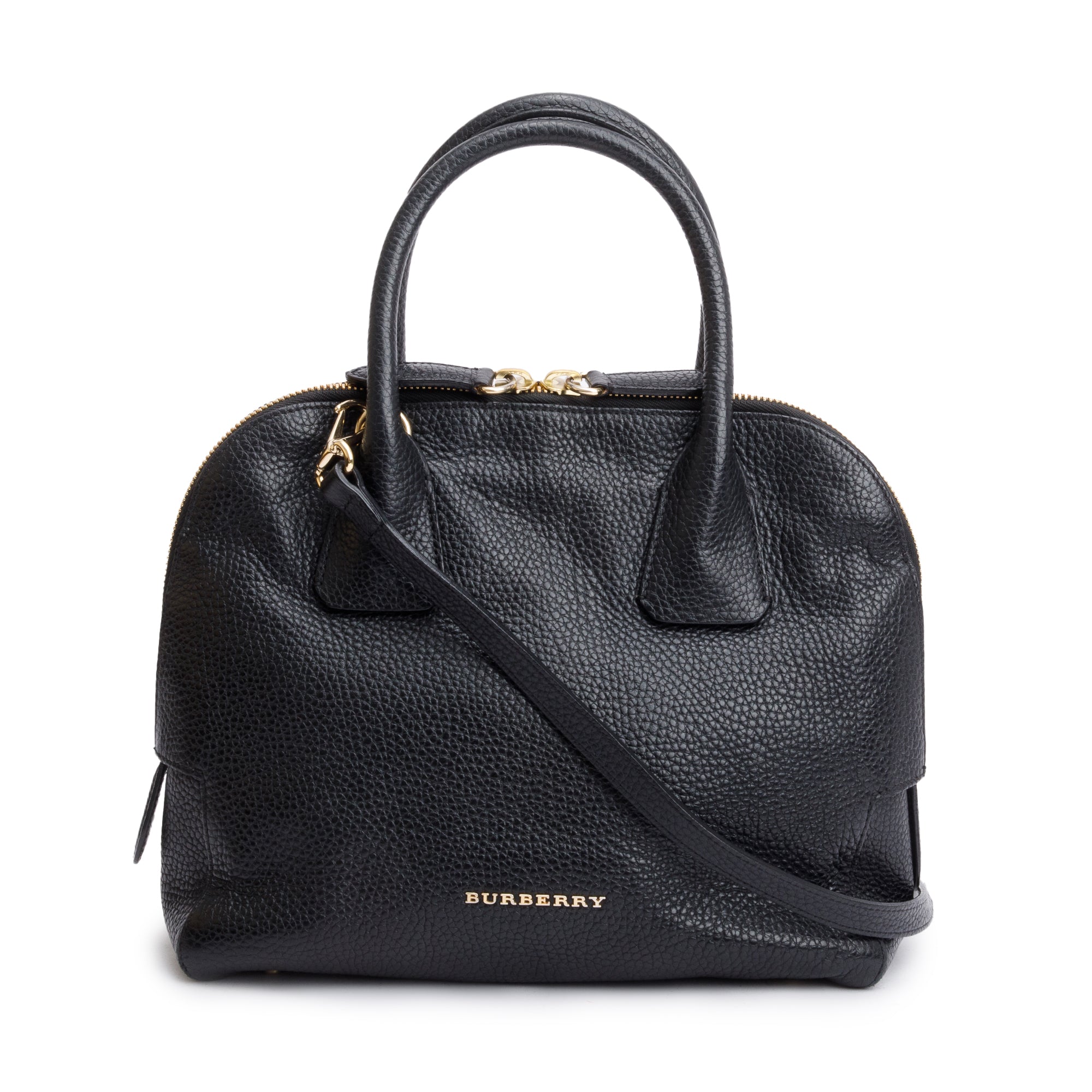 Burberry Black Grained Leather Greenwood Small Bowling Bag w/ Strap