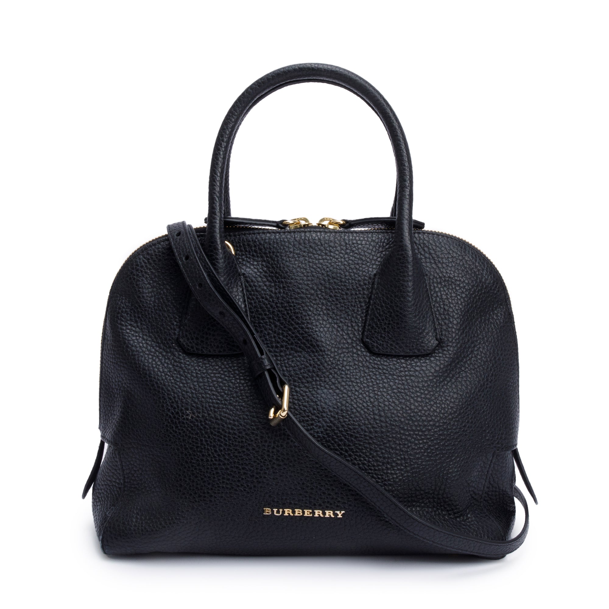 Burberry Black Grained Leather Greenwood Small Bowling Bag w/ Strap