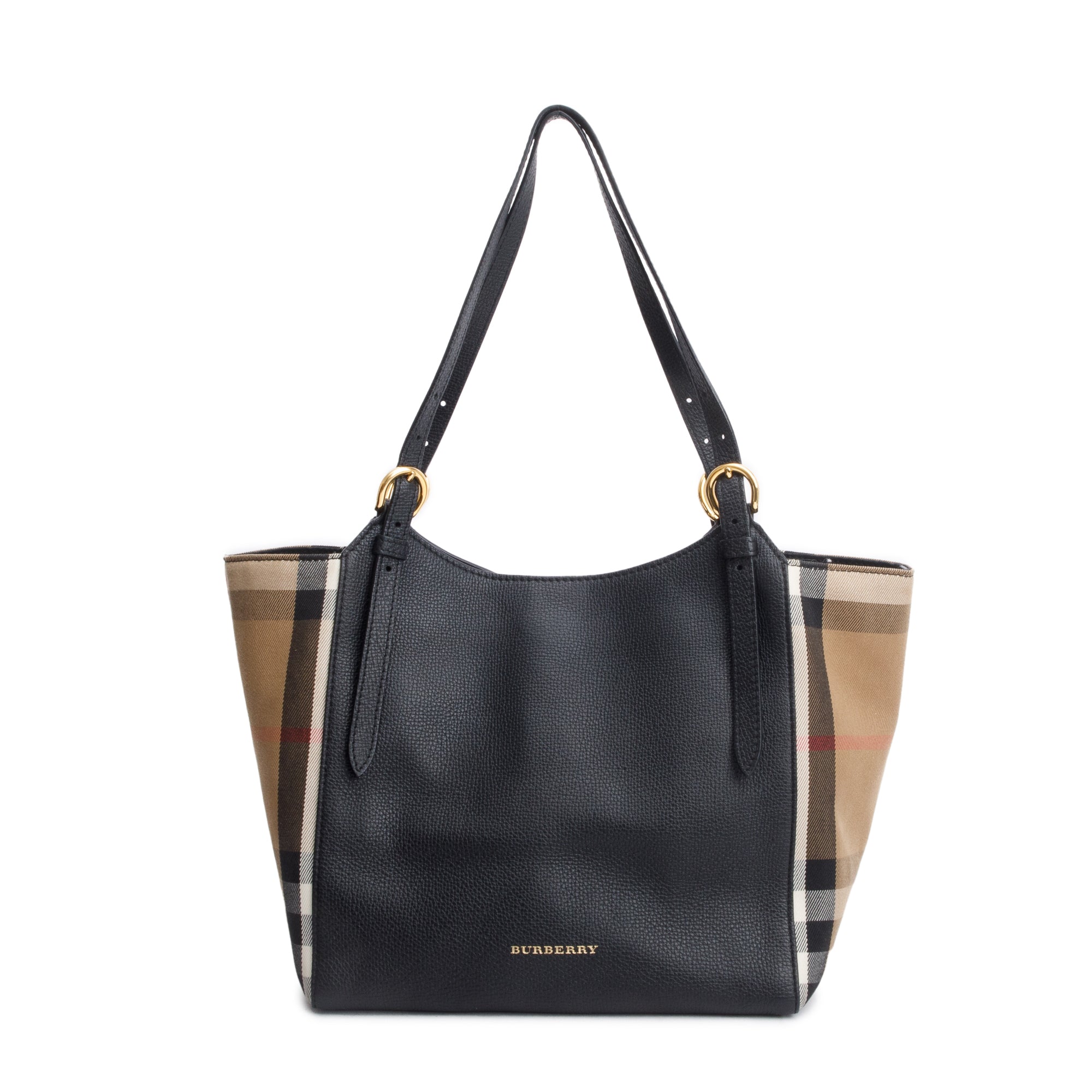 Burberry Black Leather Haymarket Check Canterbury Tote