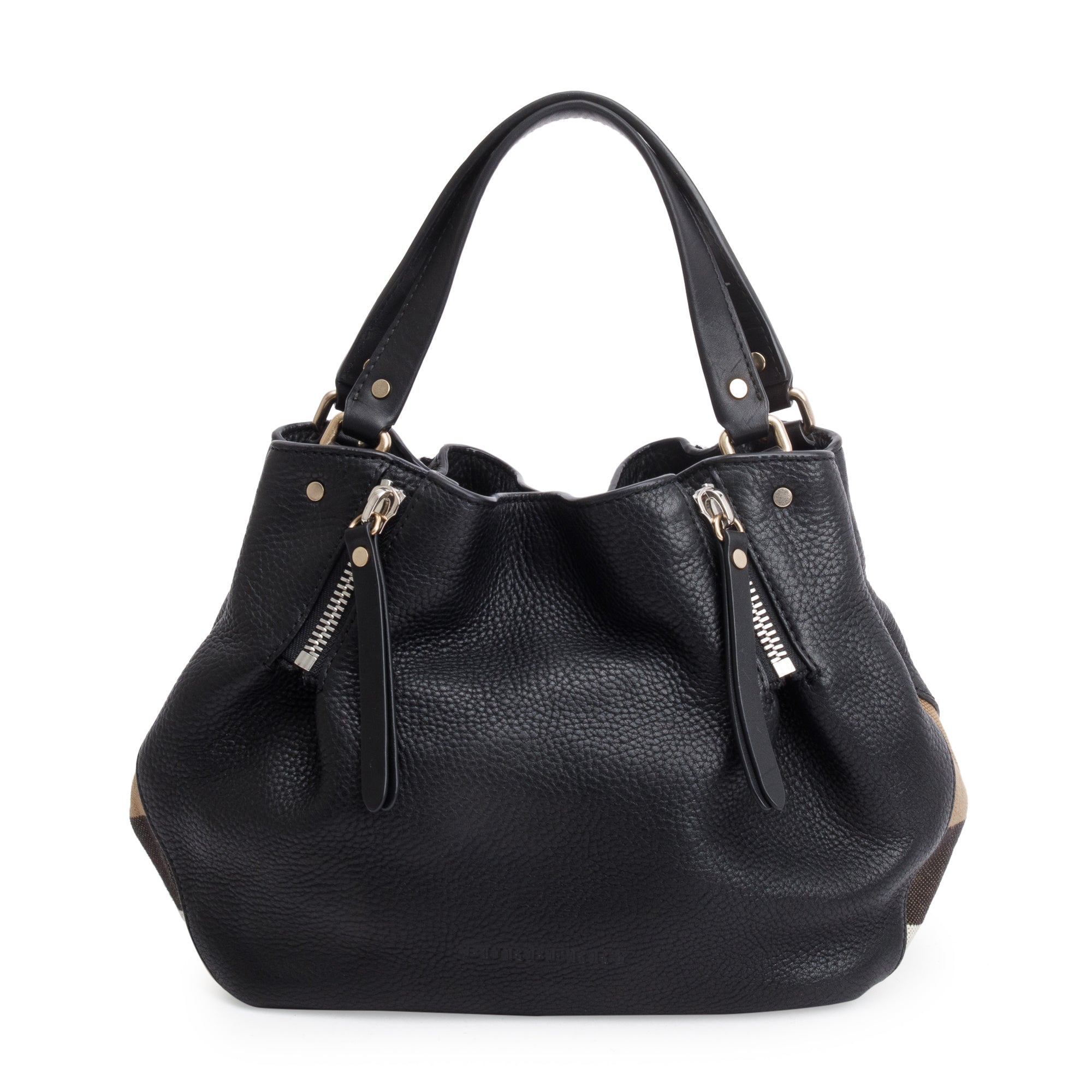 Burberry Black Leather & House Check Small Maidstone Bag