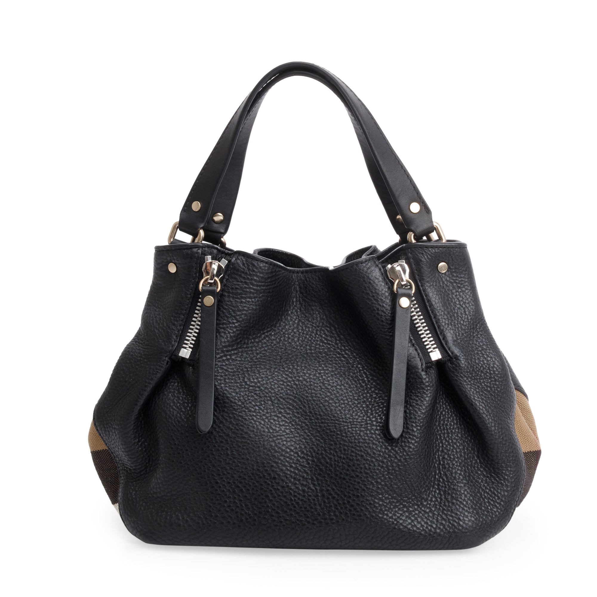 Burberry Black Leather & House Check Small Maidstone Bag