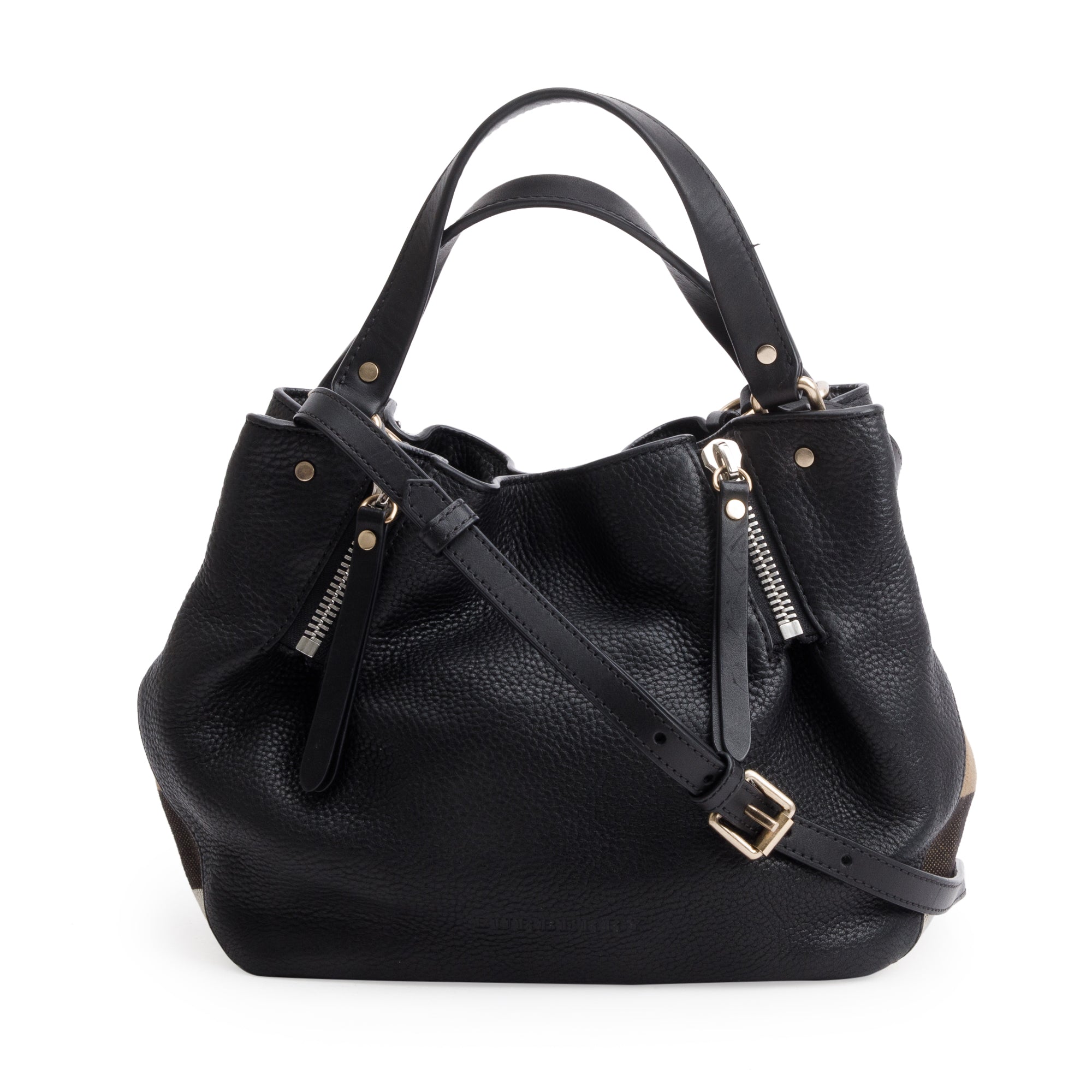 Burberry Black Leather & House Check Small Maidstone Bag