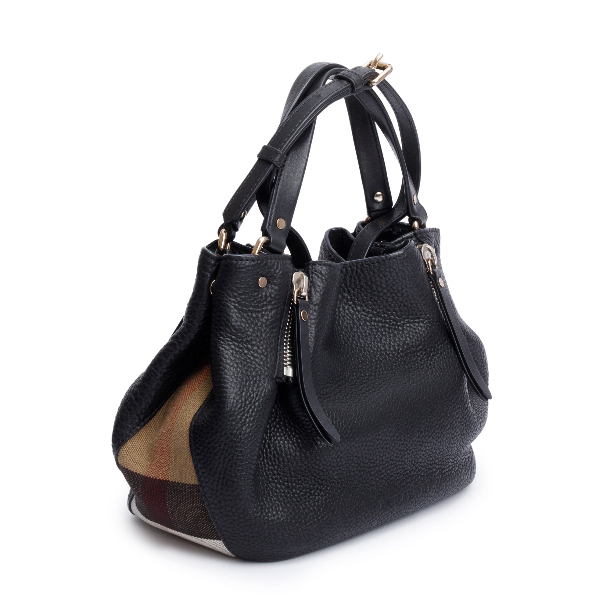 Burberry Black Leather & House Check Small Maidstone Tote