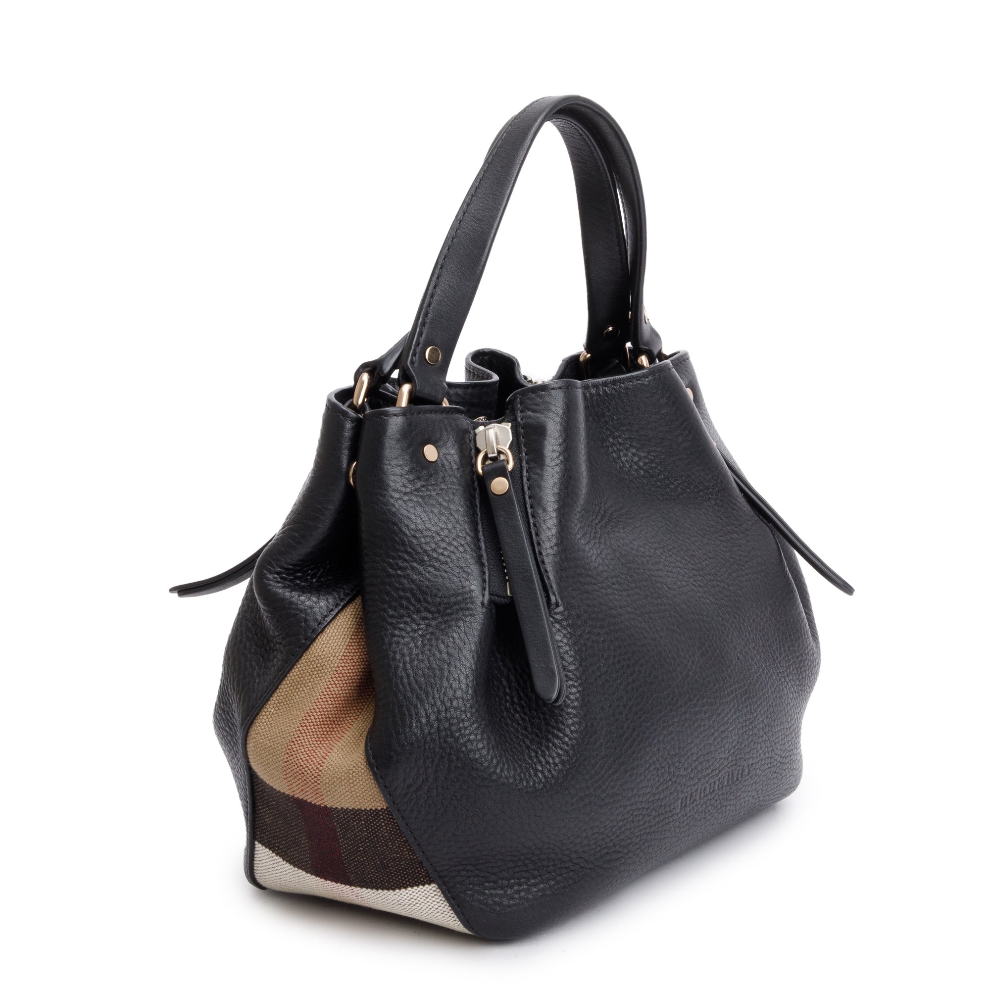 Burberry Black Leather & House Check Small Maidstone Tote