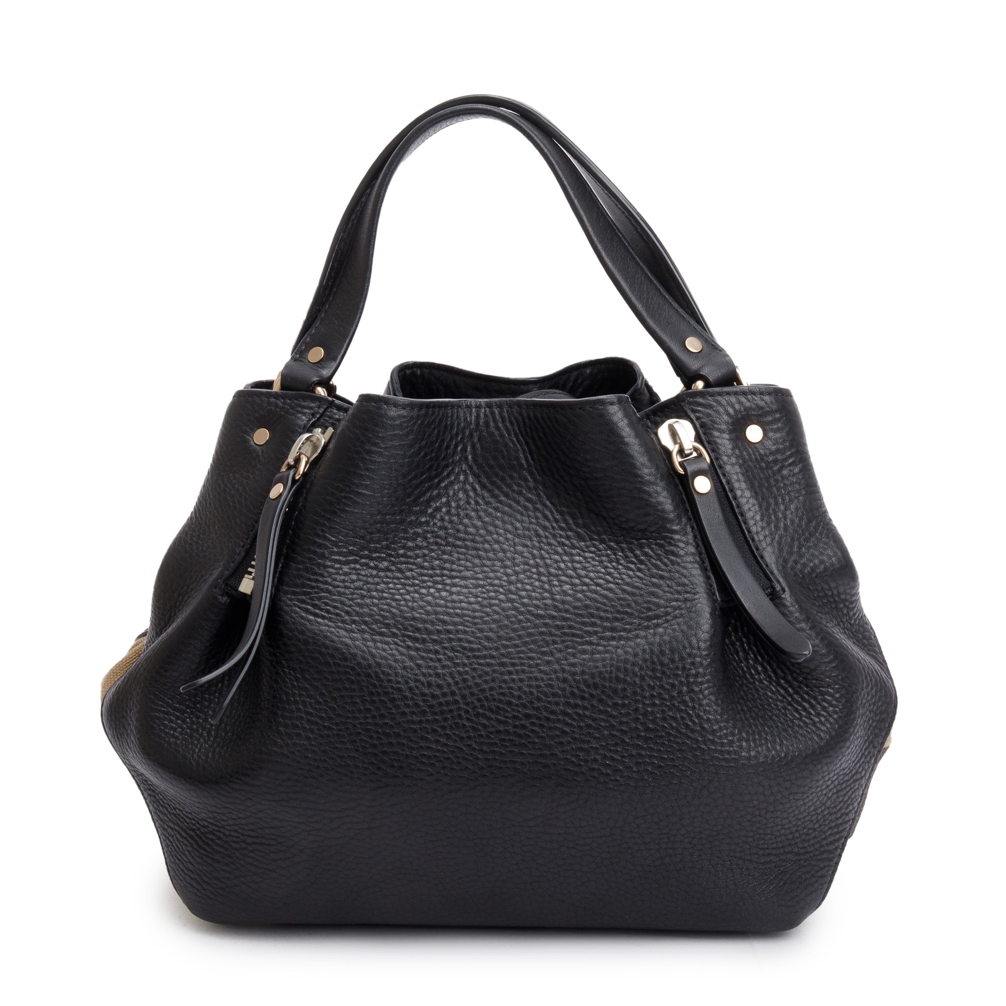 Burberry Black Leather & House Check Small Maidstone Tote