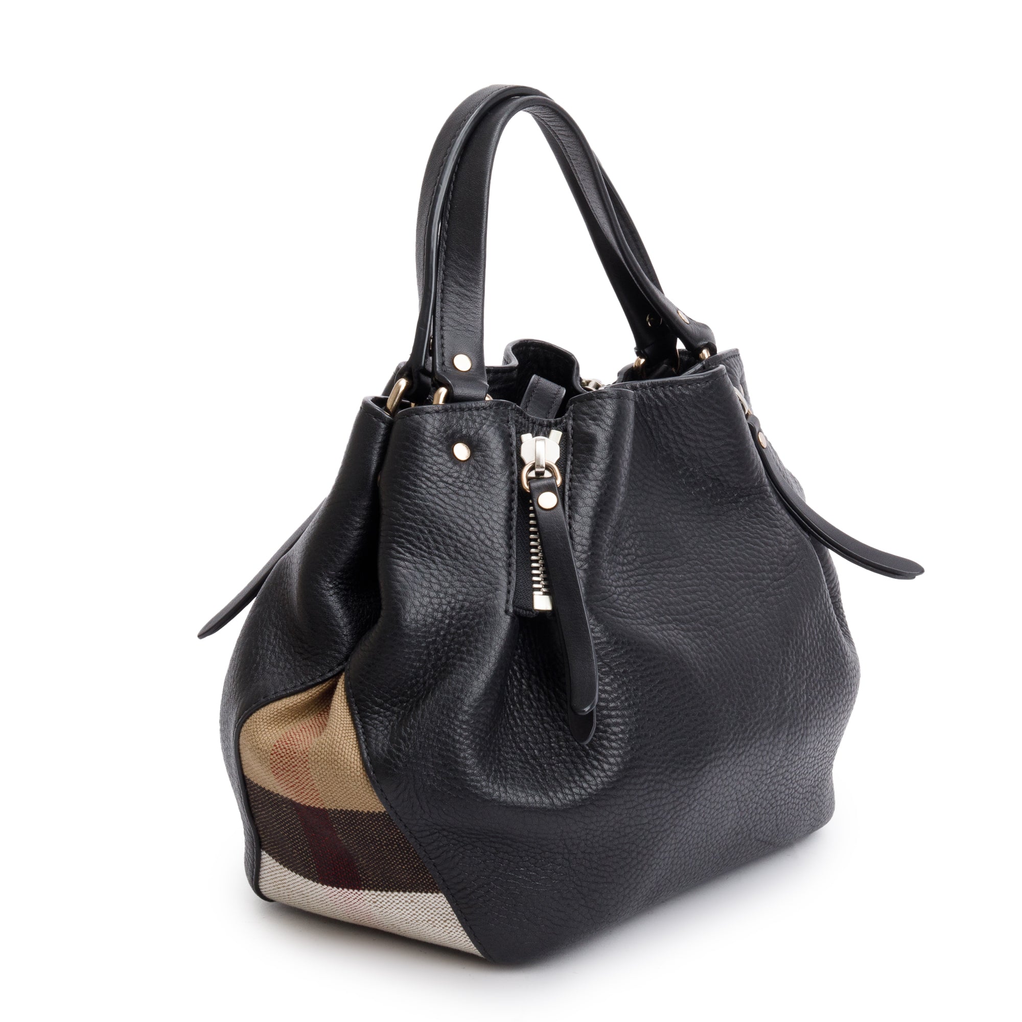 Burberry Black Leather & House Check Small Maidstone Tote
