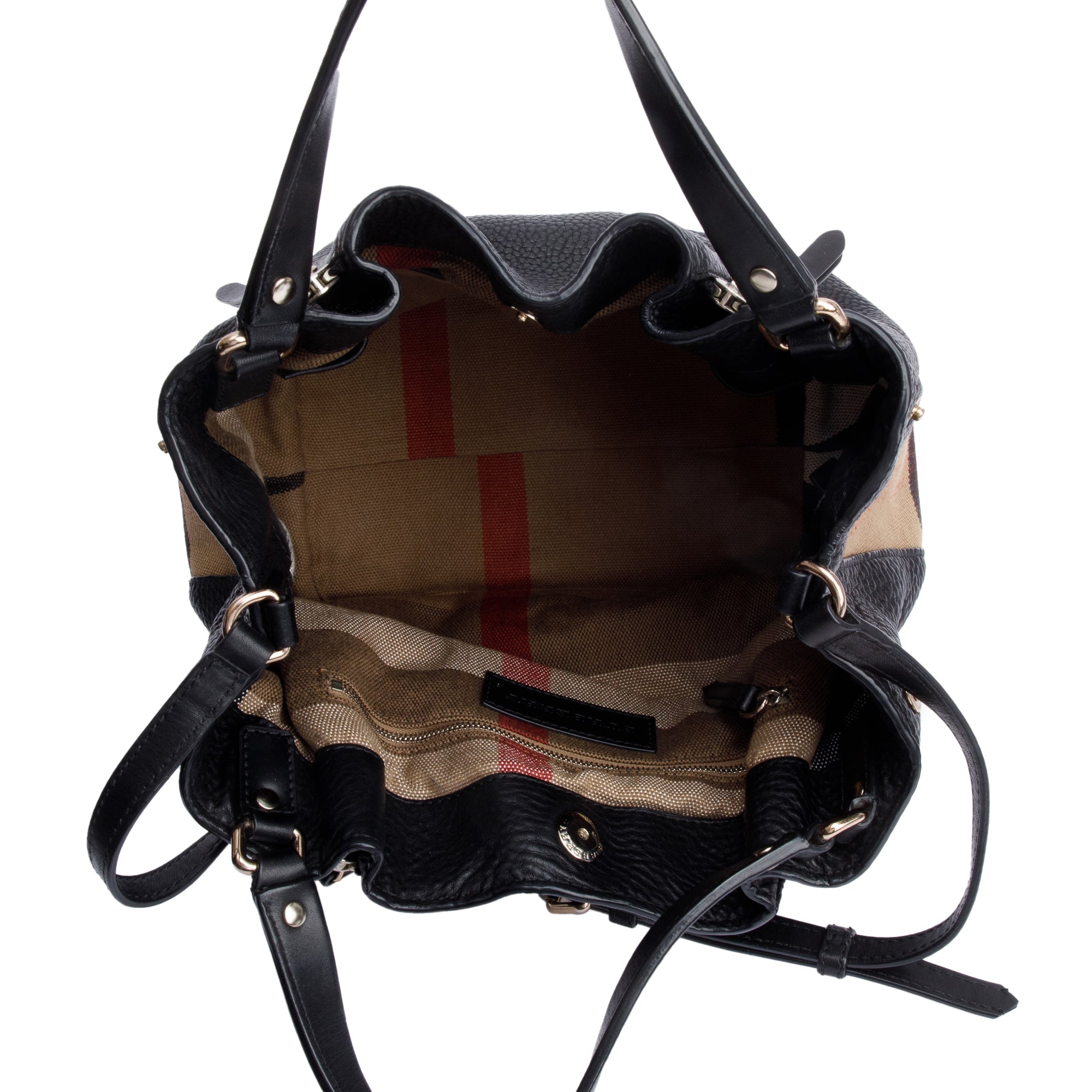 Burberry Black Leather & House Check Small Maidstone Tote