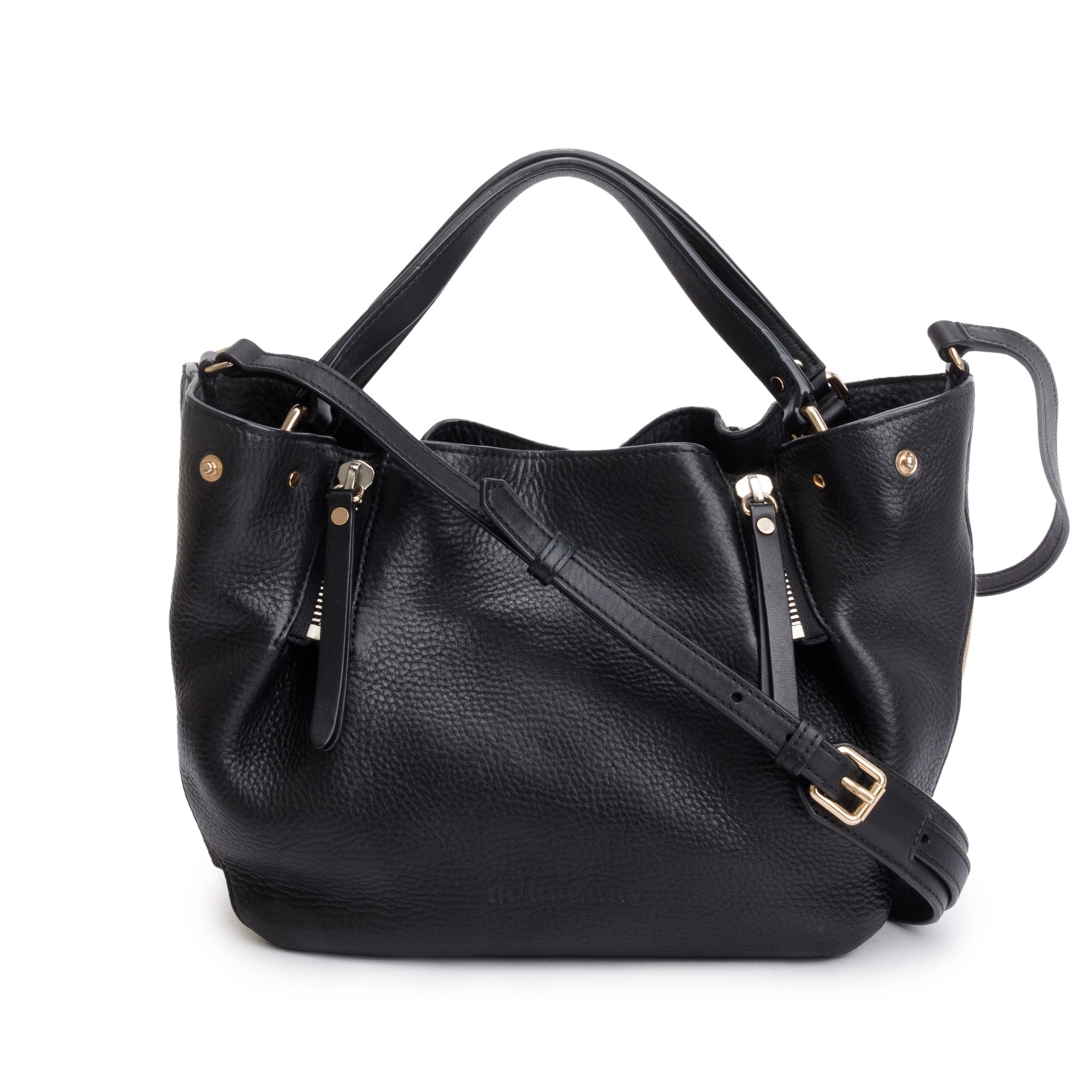 Burberry Black Leather & House Check Small Maidstone Tote