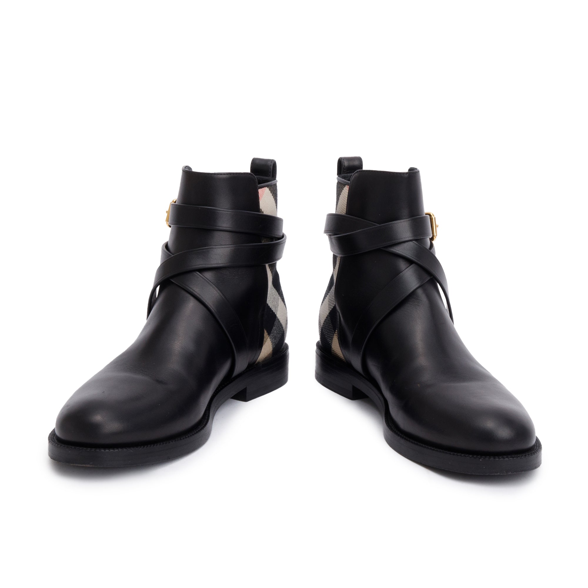 Burberry Black Leather Nova Check Chelsea Ankle Boots, Size 36