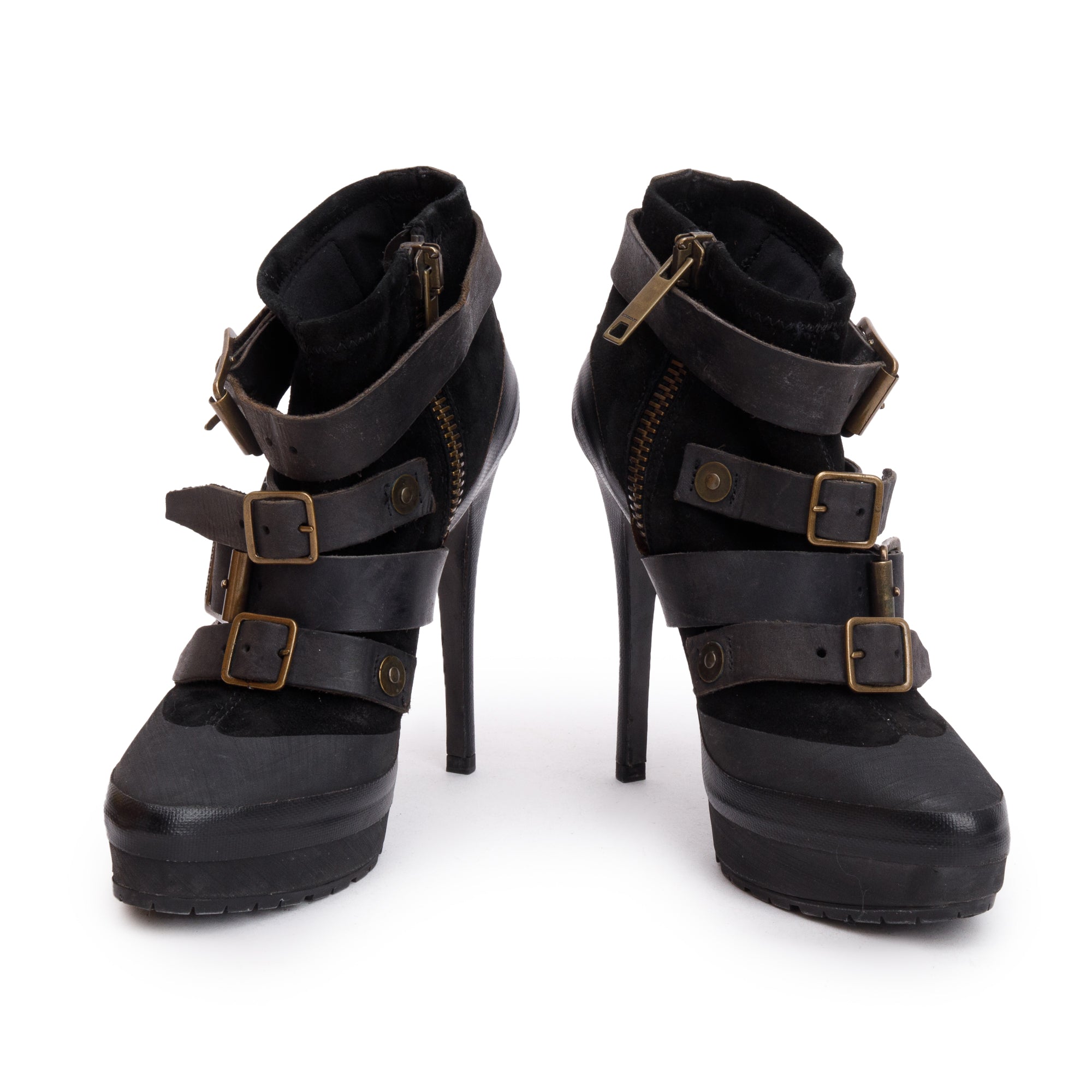 Burberry Black Leather /Suede Biker Moto Boots, Size 35.5