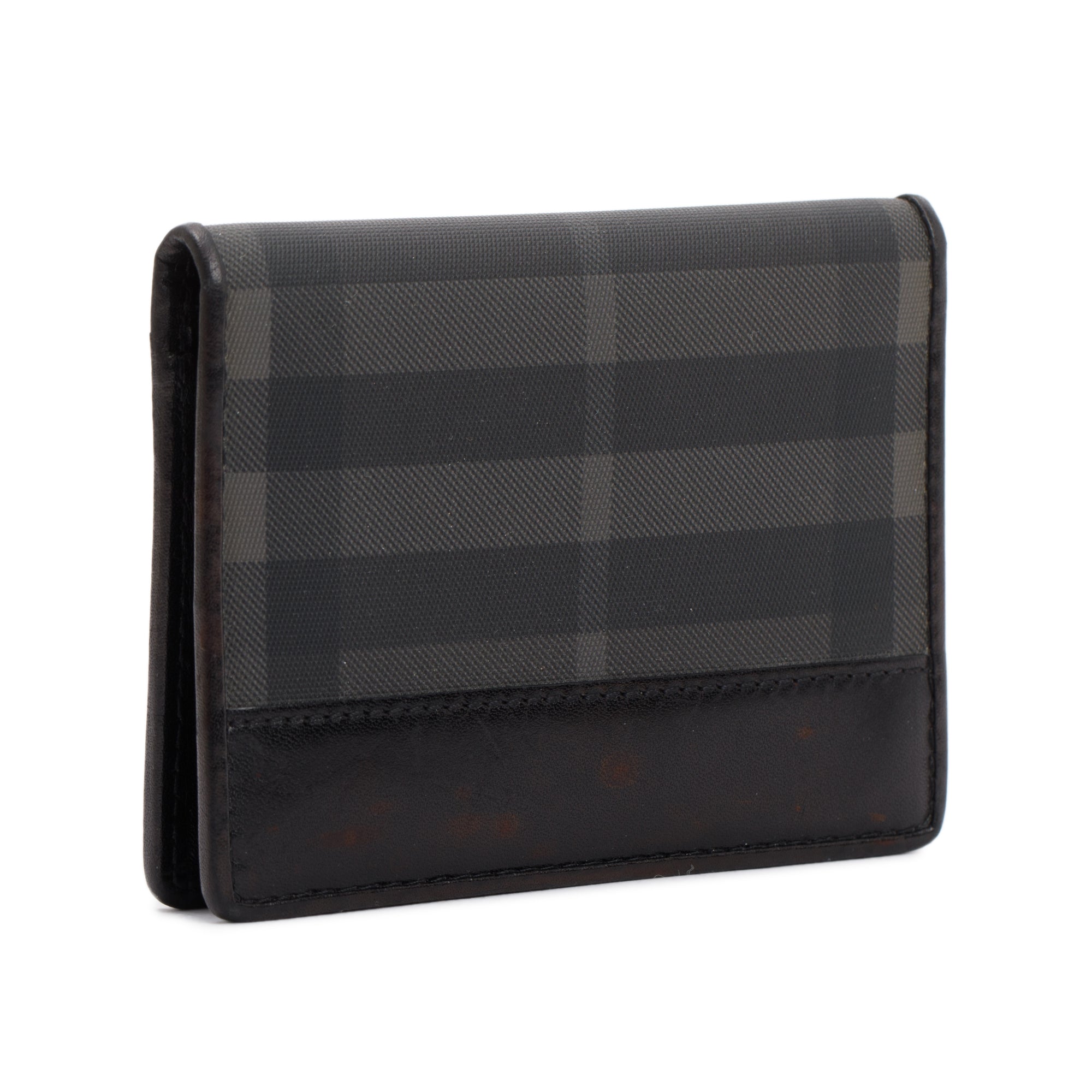 Burberry Black Leather Trimmed Beat Check Bifold Wallet