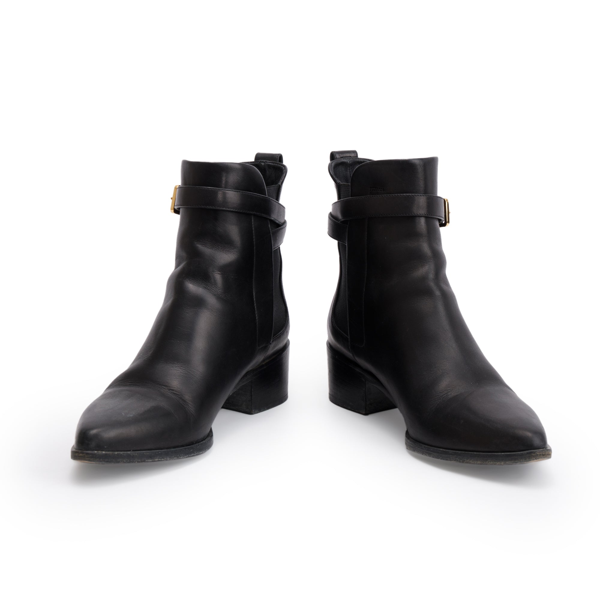 Burberry Black Leather Whittingham Ankle Boots, Size 37.5 w/ Box