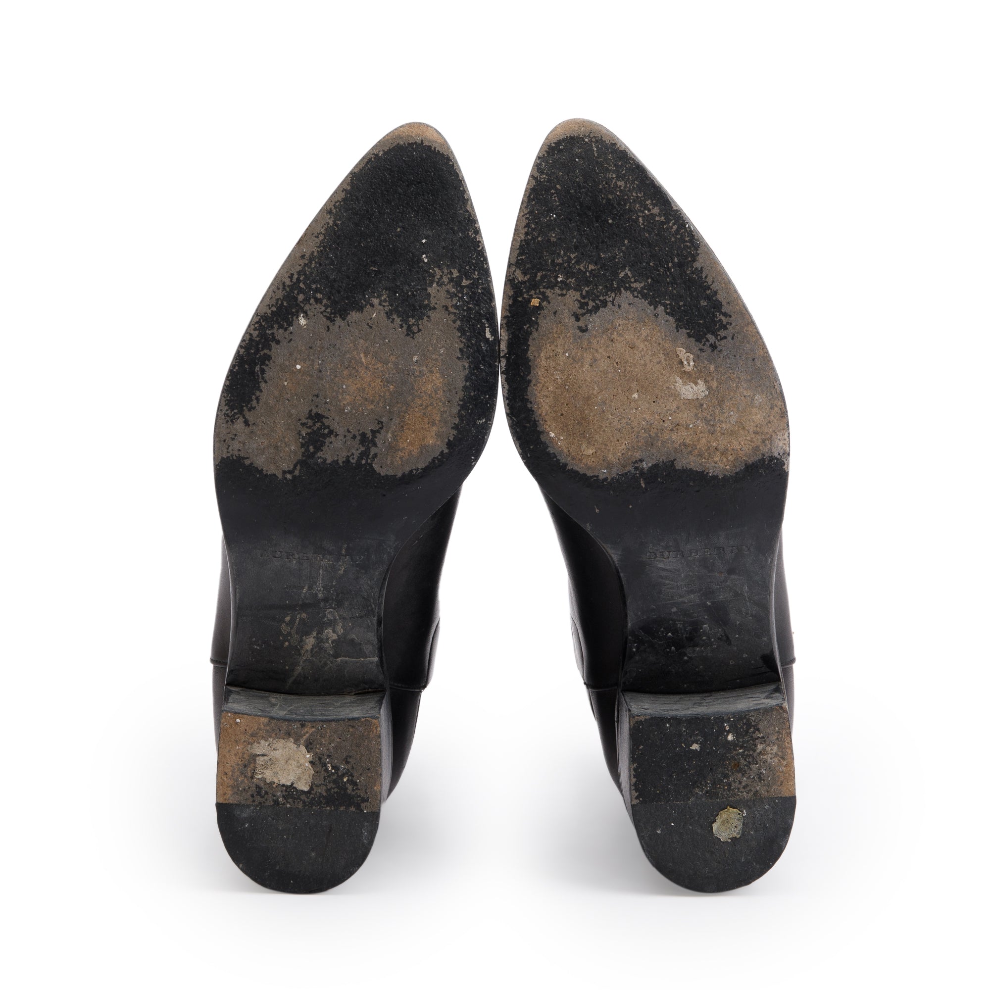 Burberry Black Leather Whittingham Ankle Boots, Size 37.5 w/ Box