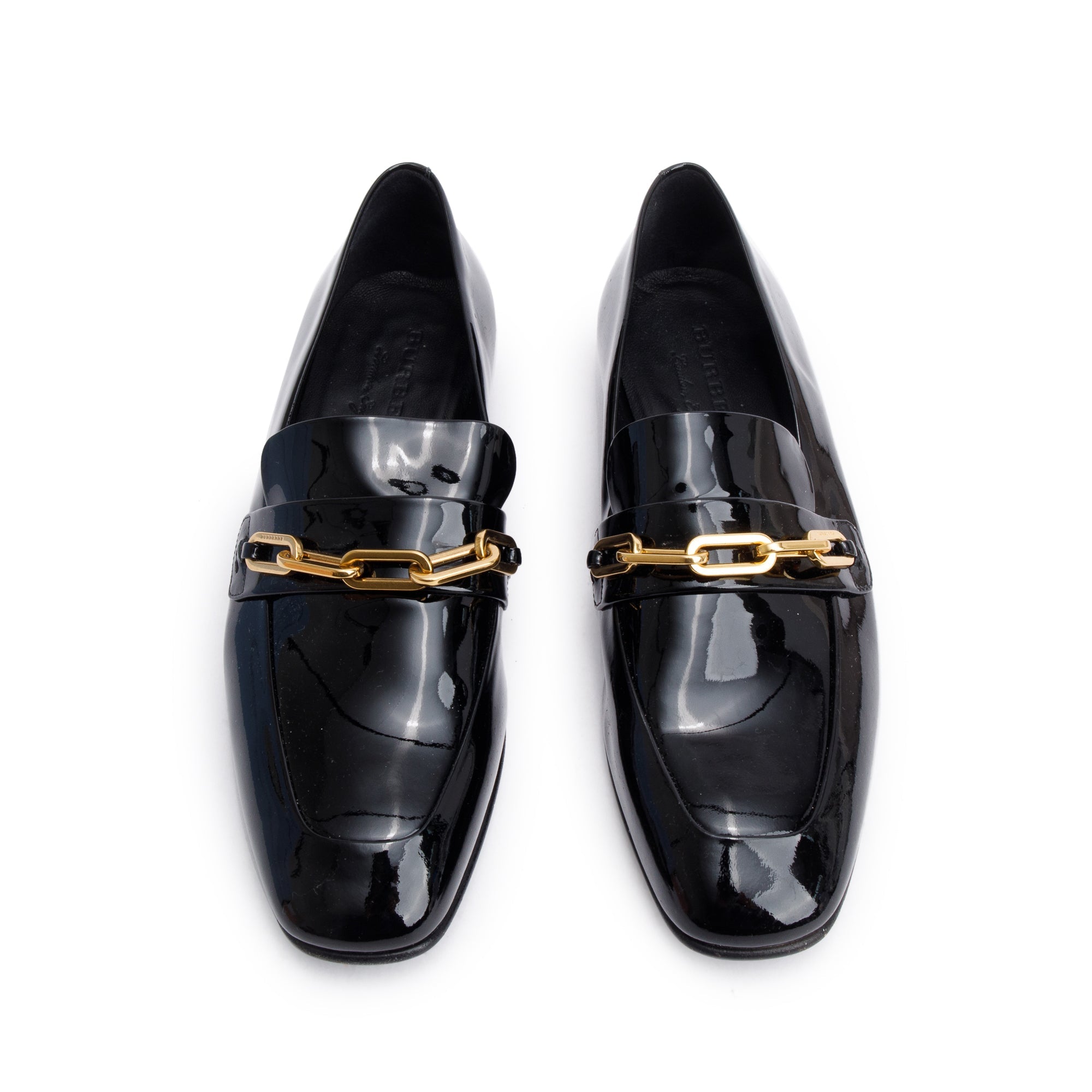 Burberry Black Patent Leather Chillcot Loafers, Size 38.5 w/ Box