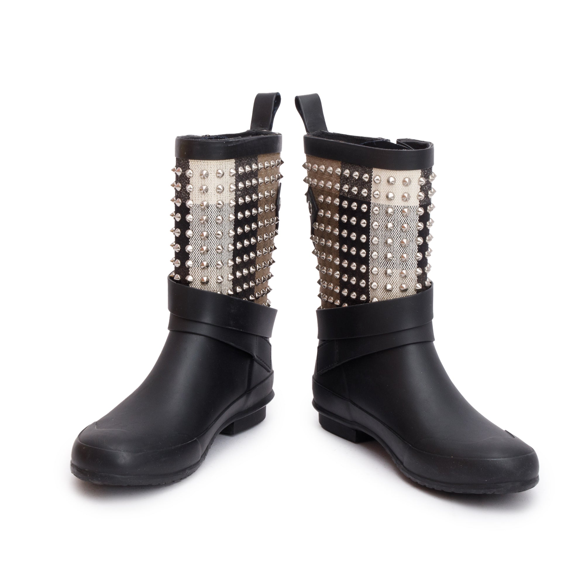 Burberry Black Rubber Nova Check Rain Boots, Size 35